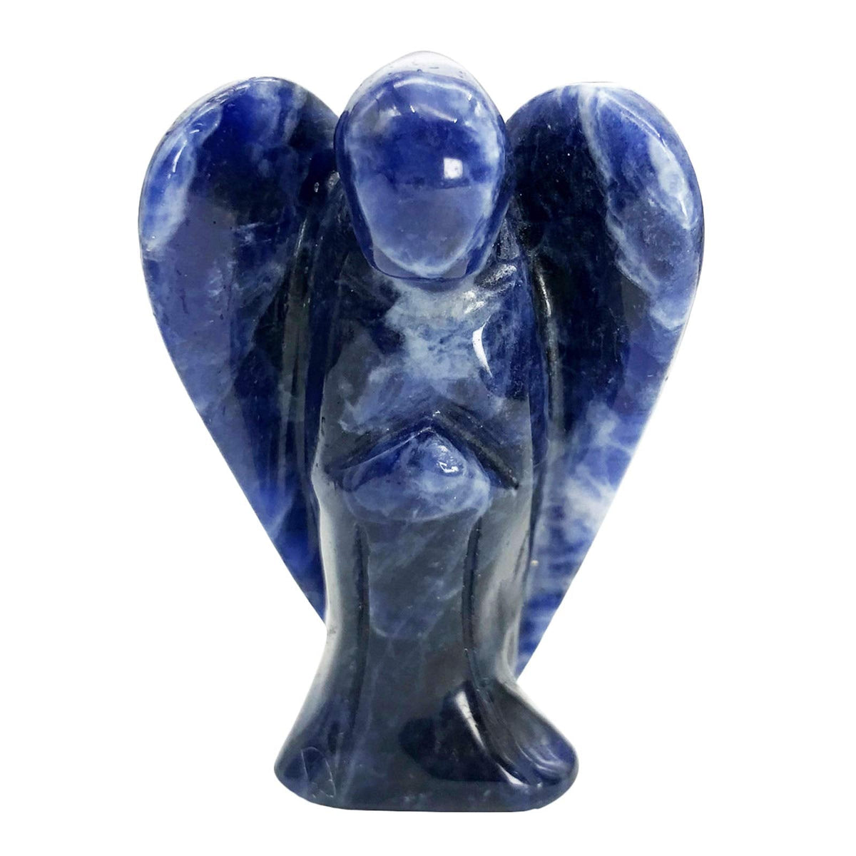 favoramulet 2 Inches Sodalite Crystal Pray Guardian Angel Statue, Carved Healing Peace Angel with Wing Figurine Pocket Stone