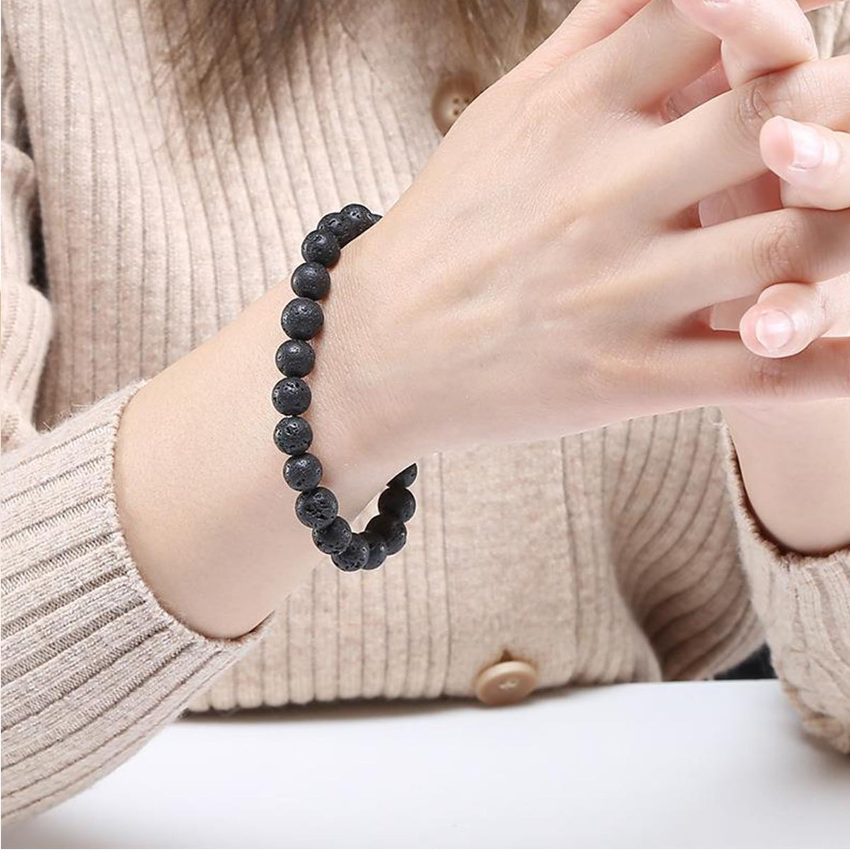 Cryhand Handmade 8mm Beaded Bracelets For Men Protection Bracelet For Women Chakra Feng Shui Stretchy Handmade Lucky Money Stretchy Crystal Bracelets Best Gifts (Lava 1PCS)