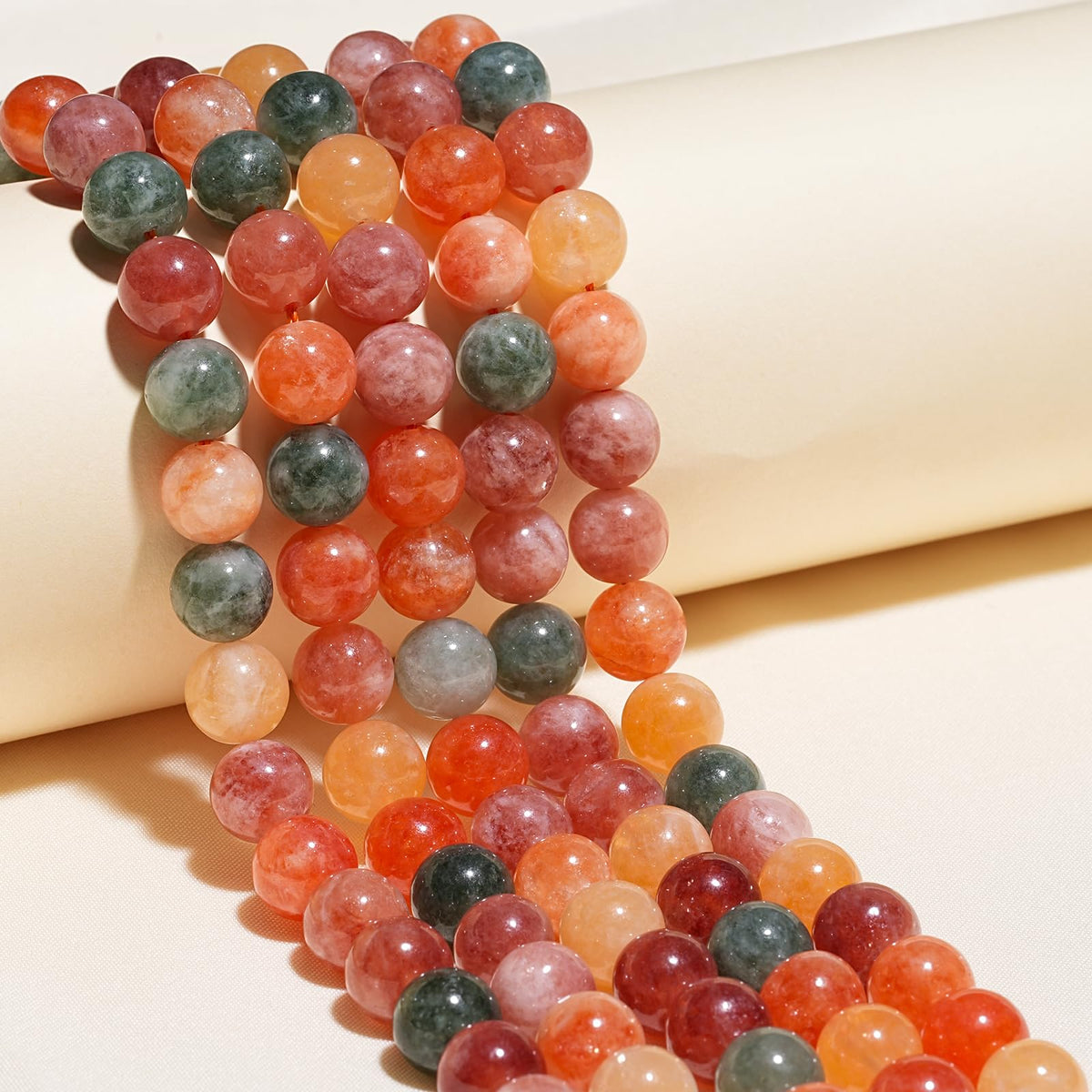 10mm Natural Colorful Rabbit Hair Crystal Gemstone Beads Polished Round Smooth Stone Beads for Bracelets Jewelry Making 15inch Loose Beads