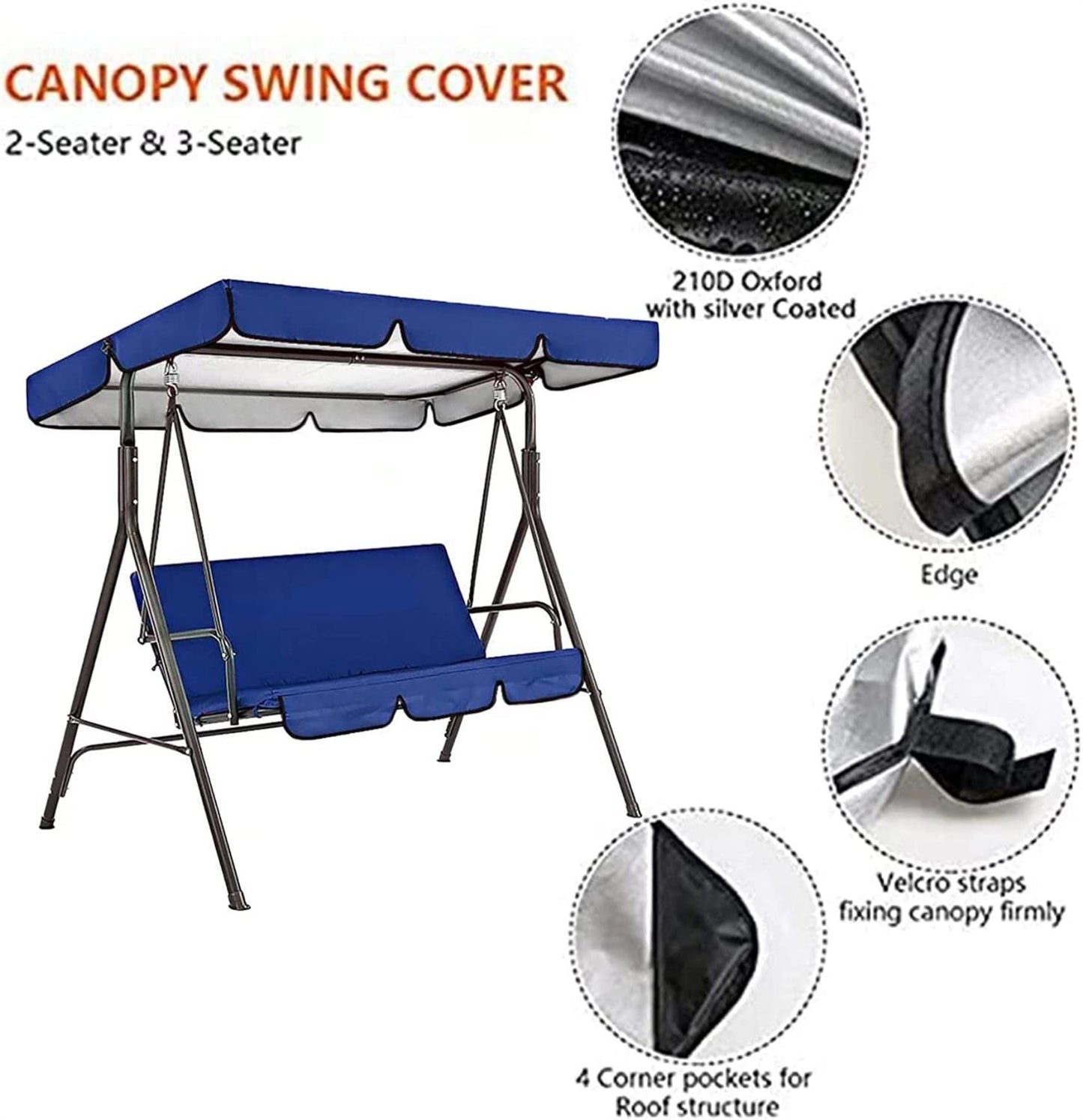 Outdoor Canopy Swing Replacement Cover Set for 2/3-Seater Porch Swing Chair – Waterproof, UV-Resistant All-Weather Protection for Patio, Garden, and Lawn Furniture