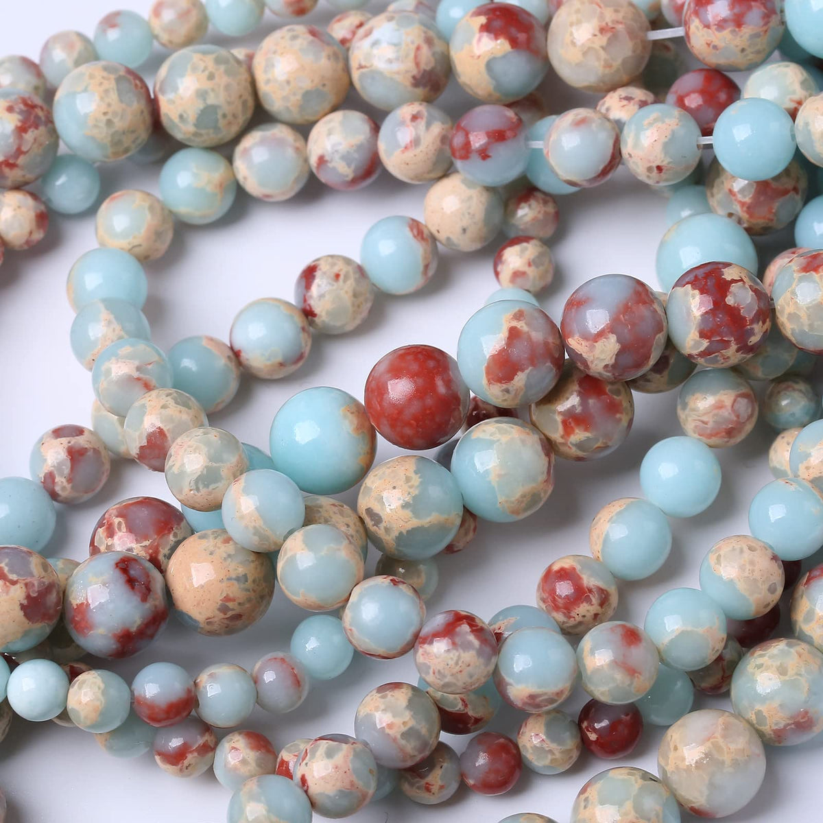 36PCS 10MM Natural Longevity Mountain Beads Round Loose Stone Beads for Jewelry Making DIY Energy Stone Healing Power Bracelet 15"