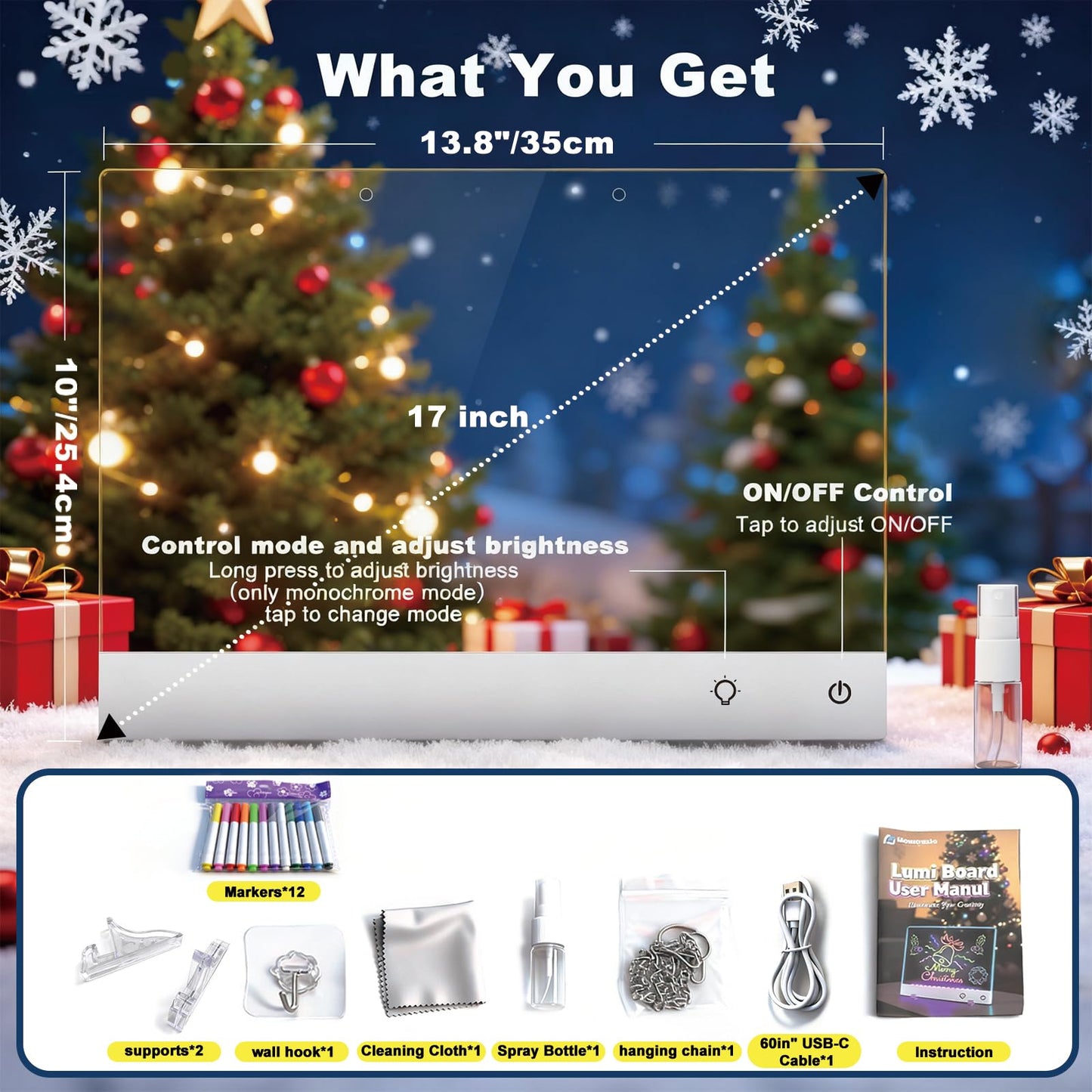 Led Drawing Board with 13 Light Effects, 17" Rechargeable Glow Doodle LED Note Board with Colors, Neon Light Up Drawing Tablet Gifts for Kids for Education Birthday Christmas Gift Ideas