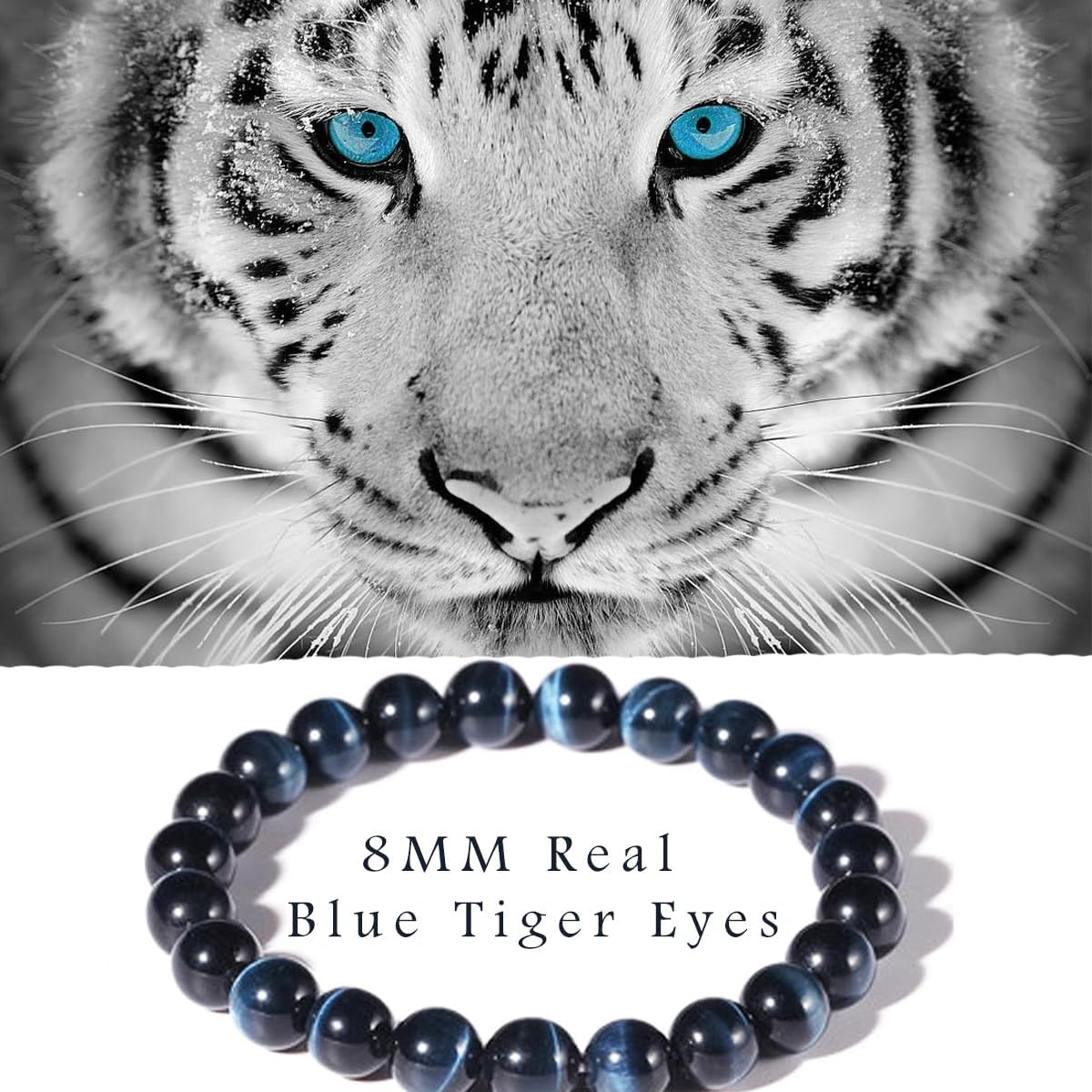 8MM Blue Tigers Eye Bracelet for Men Women | Fits for 6.5-7.5" Wrist | Protection from Evil Gem | Relief Anxiety Stress Fear | Natural Birthstone for June | Spritual choice for Friends Familys