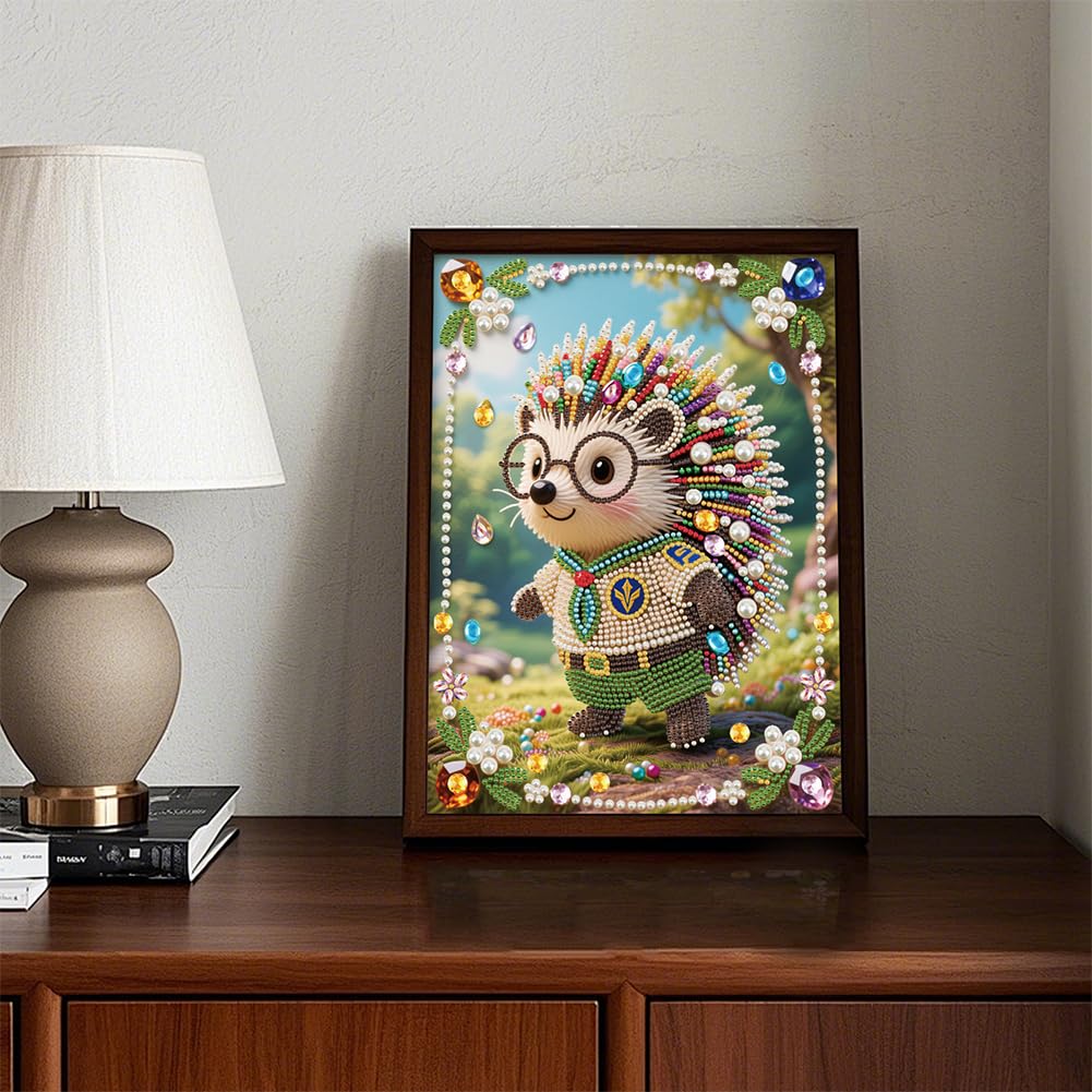 Kulvci Hedgehog DIY 5D Pearl Painting Kit, Diamond Painting Kit for Adults Beginner, Bead Art Kits All-Pearl Dot Painting for Wall Decor, Creative Stress Relief Gift Home Decor,12 × 16 inch
