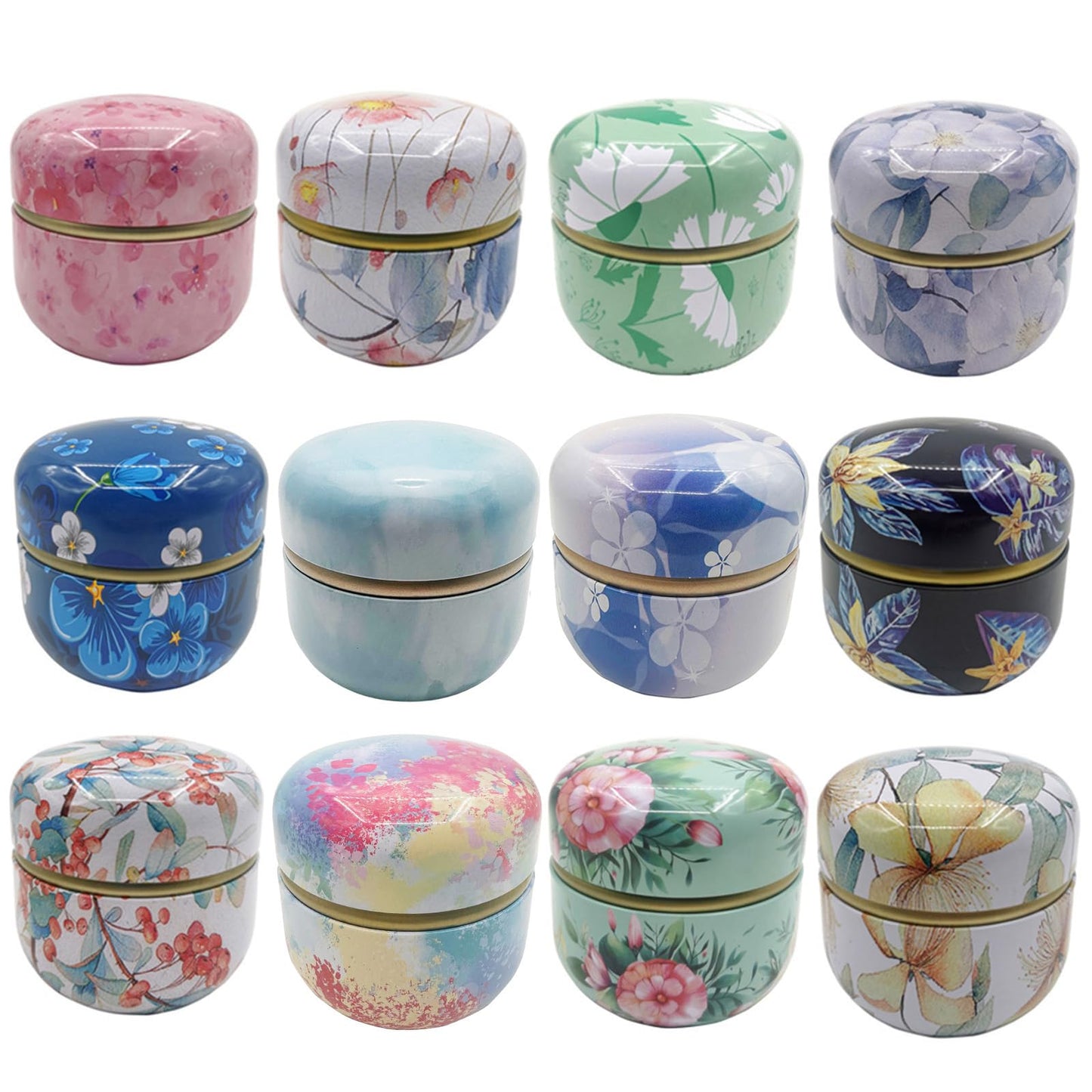 GMXZX 12-Pack Empty Tea Tin Can Candle Containers Loose Tea Tin Box With Lid Sealed Jar Scented Tea Storage Metal Coffee Candy Cans Gift Storage Jewelry Boxes Round Can