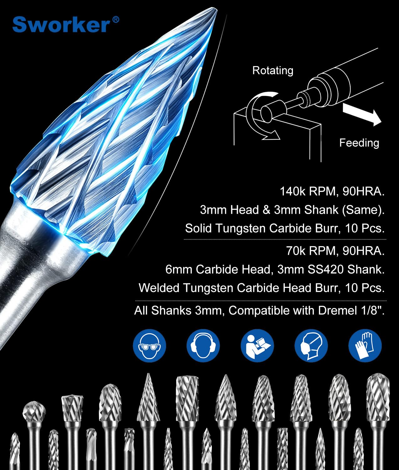 20 Pcs Carbide Burr Bits 1/8" Shank Compatible with Dremel Milwaukee Metal Grinding Wood Stone Steel Carving Cutting Engraving Grinder Kit Attachment Rotary Tool Accessories Set Harder Than Diamond