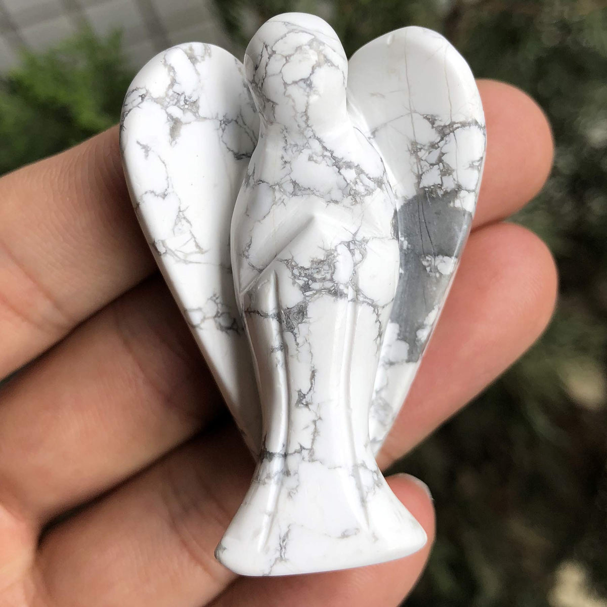 favoramulet 2 Inches White Howlite Turquoise Crystal Pray Guardian Angel Statue, Carved Healing Peace Angel with Wing Figurine Pocket Stone