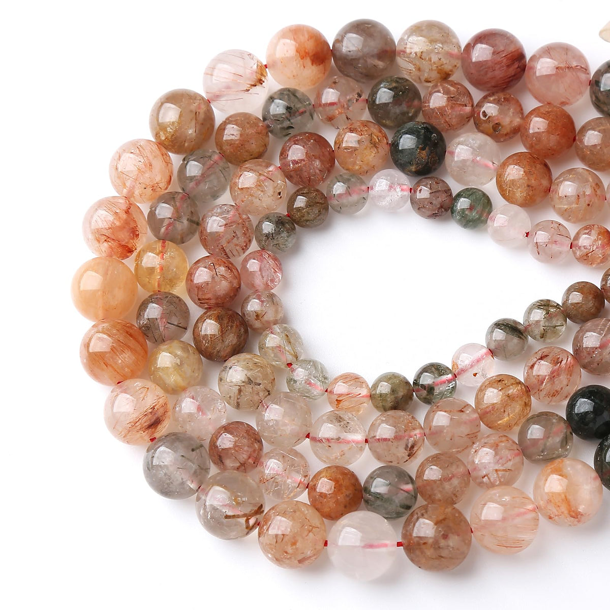 A+ Colorful Rutilated Quartz Crystal Beads Natural Stone Round Loose Beads for Jewelry Making DIY Bracelet Necklace Accessories 10mm 36pcs
