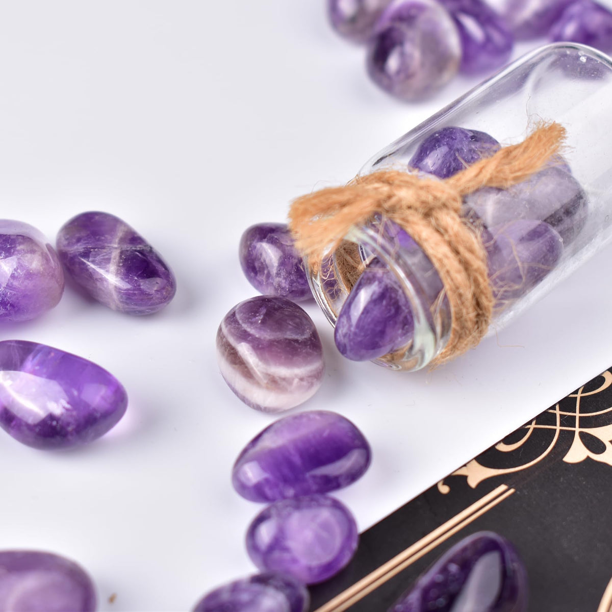 SigMntun Polished Amethyst Crystal Chips Set, 0.4", 128 Pcs - Handpicked Tumbled Stones and Crystals Bulk for Healing, Reiki, Meditation, Witchcraft and Home Decor