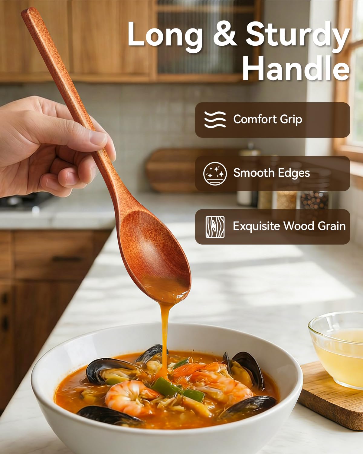 8Pcs Small Wooden Spoons for Eating, Wood Honey Spoon for Tea, Coffee&Soup, Little Tiny Wooden Serving Spoons Set for Cooking Mixing Stirring, 4 Sizes(9.3’’, 7.9’’, 7.1’’, 5.5’’)