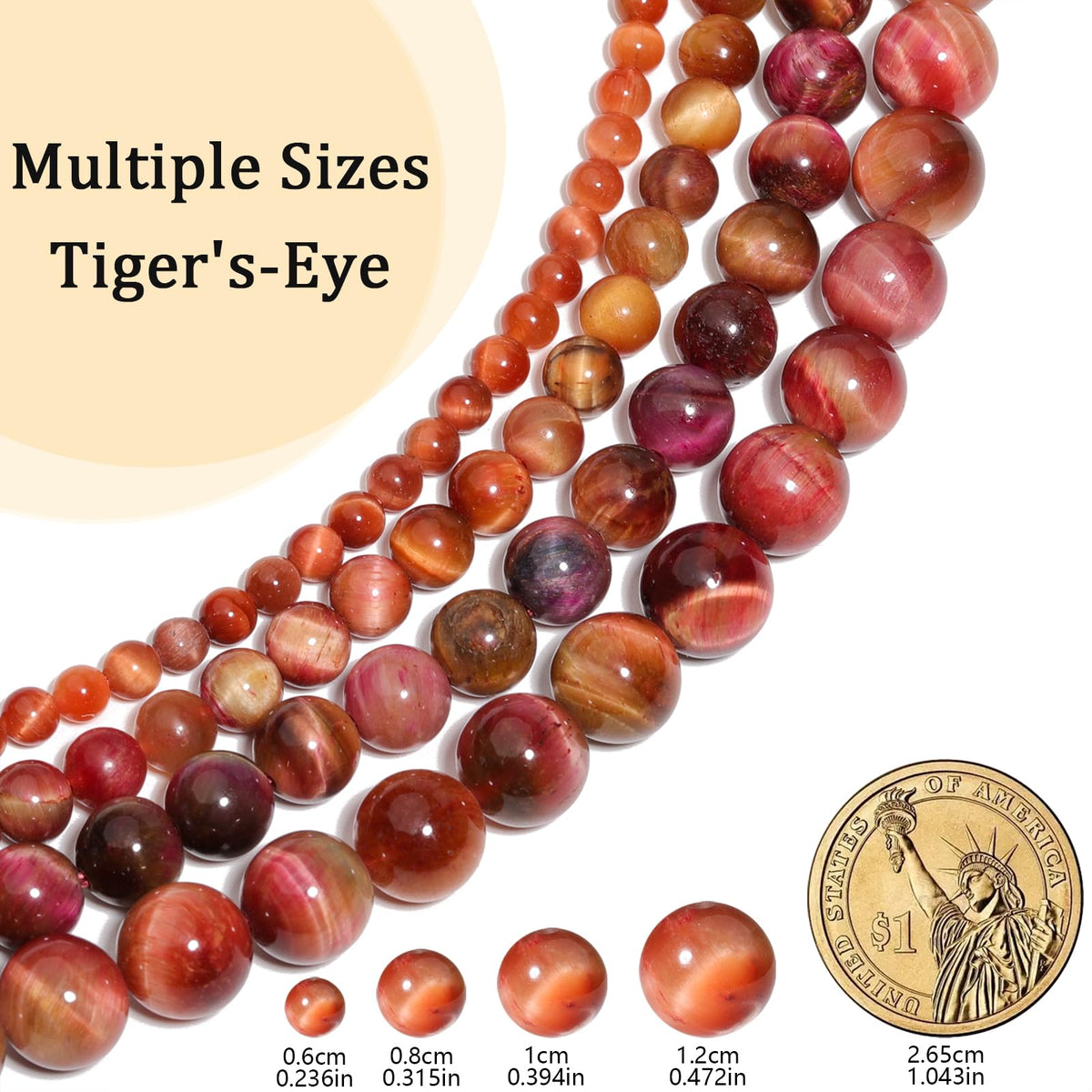 Yochus Natural Tiger Eye Beads, 60Pcs 6MM Onyx Agate Color Enhance Round Loose Beads Bulk, DIY Charm Smooth Gemstone Beads for Jewelry Making(4mm 8mm 10mm 12mm Beads)