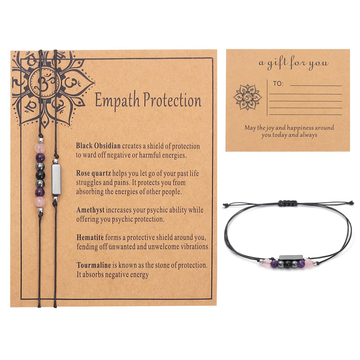 MTJAHPS Protection Bracelet, empath protection, black obsidian Crystals and Healing Stones Bracelet for Women ，Luck ，Anxiety and Stress Clam Bracelet (Empath Protection)
