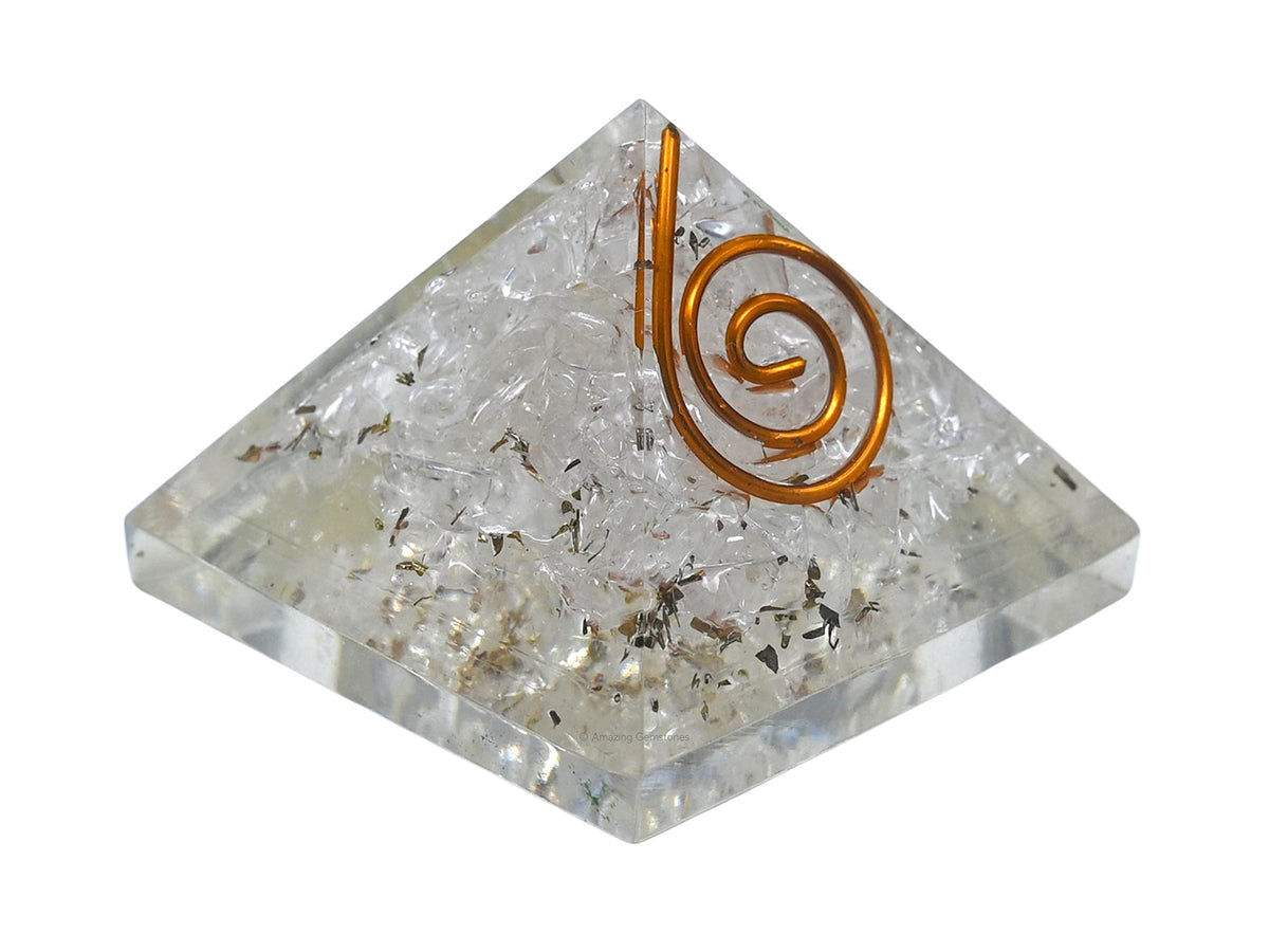 Amazing Gemstone Clear Quartz Orgone Pyramid - 30mm Small Orgonite Pyramids with Crystals and Healing Stones - Authentic Organite Gifts