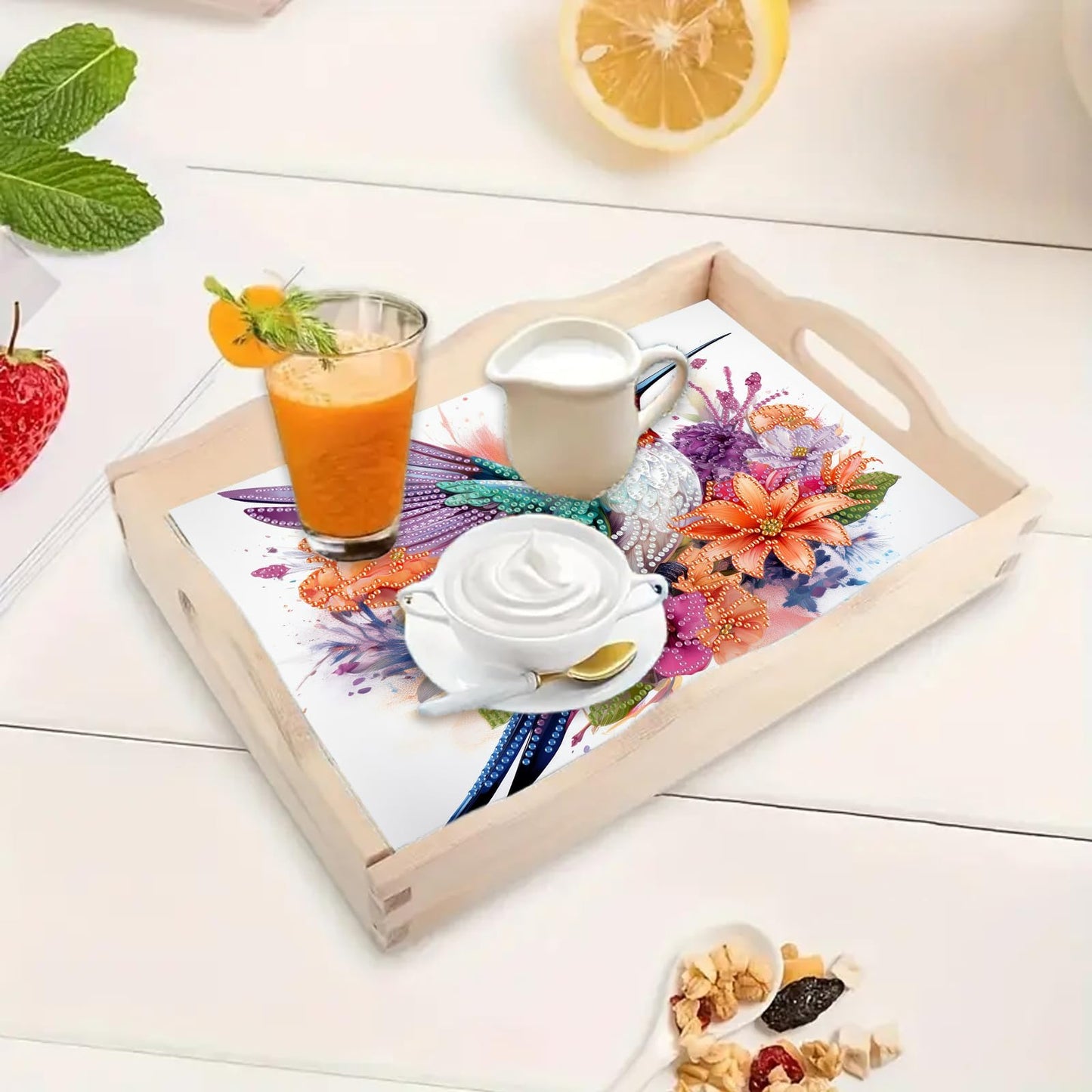 SHLUHA Diamond Art Kits for Adults Wooden Serving Trays with Handle Food Tray for Breakfast Home Decor Gift