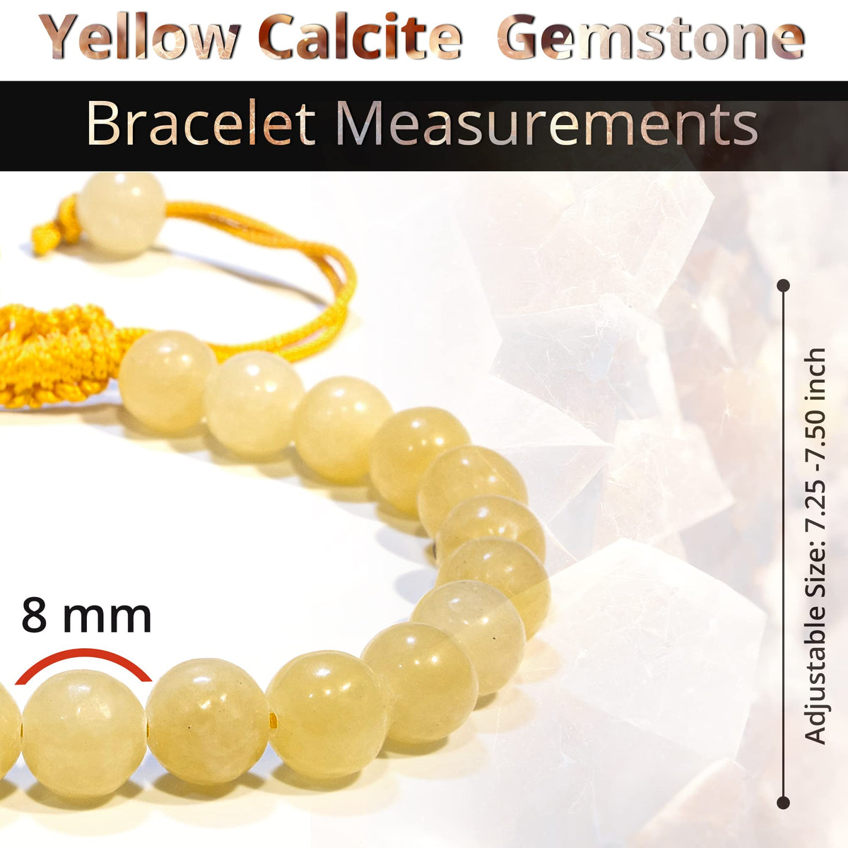 ANAYA AGATE Healing Crystal Bracelet – Chic Gemstone Bracelet for Men and Women – 8mm Round Bead Bracelets for Spiritual Healing, Protection, Positive Energy - Yellow Calcite