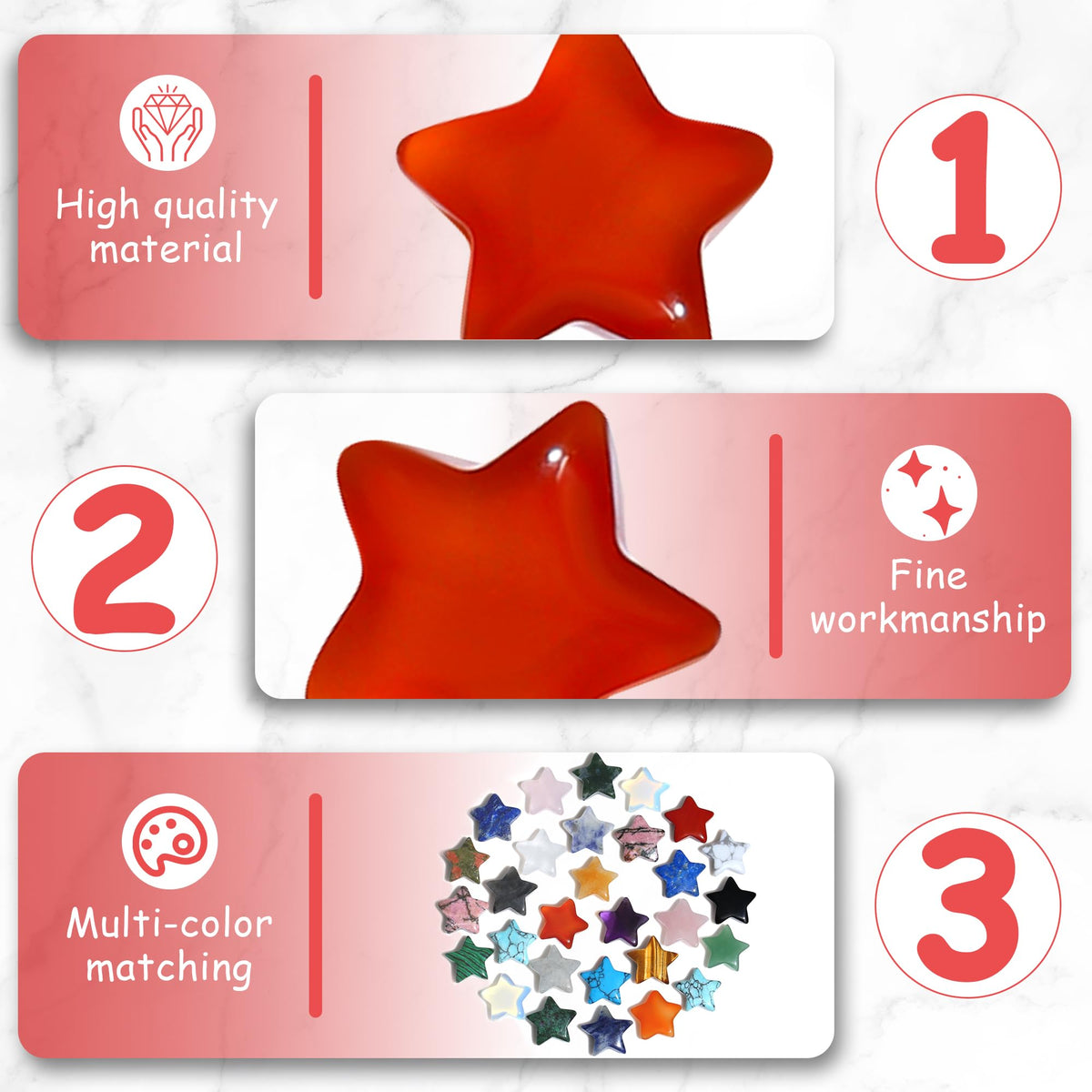QINJIEJIE 20PCS Crystals Star Stone Healing Crystal Set Mini Crystal Stars Worry Stones Bulk Chakra Crystal Cute Pocket Star Gemstones for Meditation Balancing DIY Jewelry Star Stones Gifts for Women Stocking Stuffers