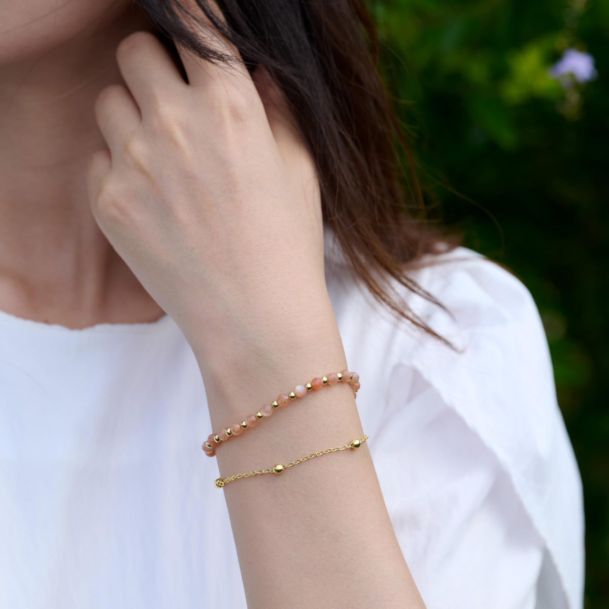 Farfume Sunstone Crystal Bracelet Beaded Bracelets for Women 4mm Natural Stone Beads Gemstone Handmade Jewelry Valentine's Day Gifts