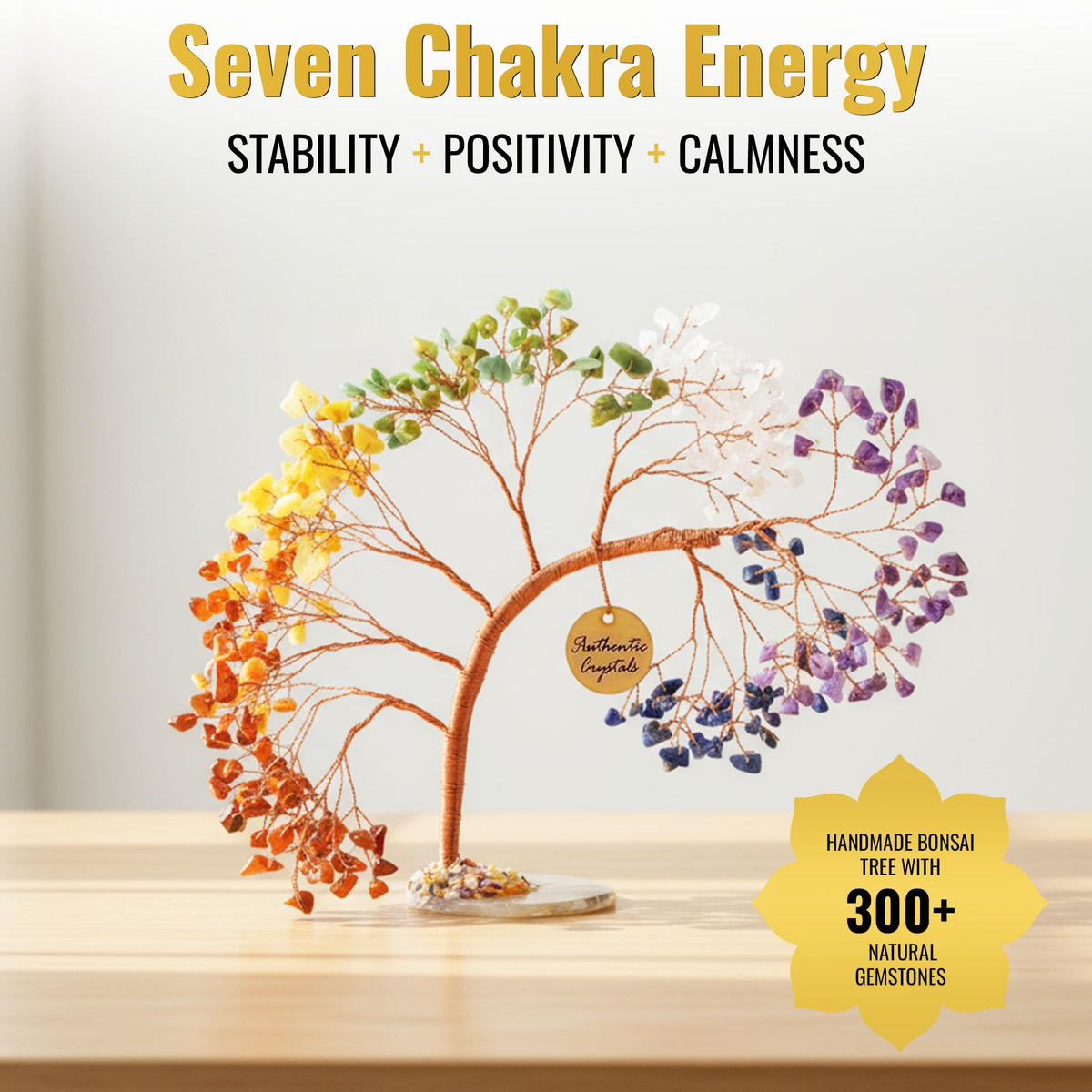 ANAYA AGATE 7 Chakra Crystal Tree of Life – Handmade Healing Gemstone Bonsai Trees for Home & Office Décor – Feng Shui Money Tree for Positive Energy, Good Luck & Spiritual for Women