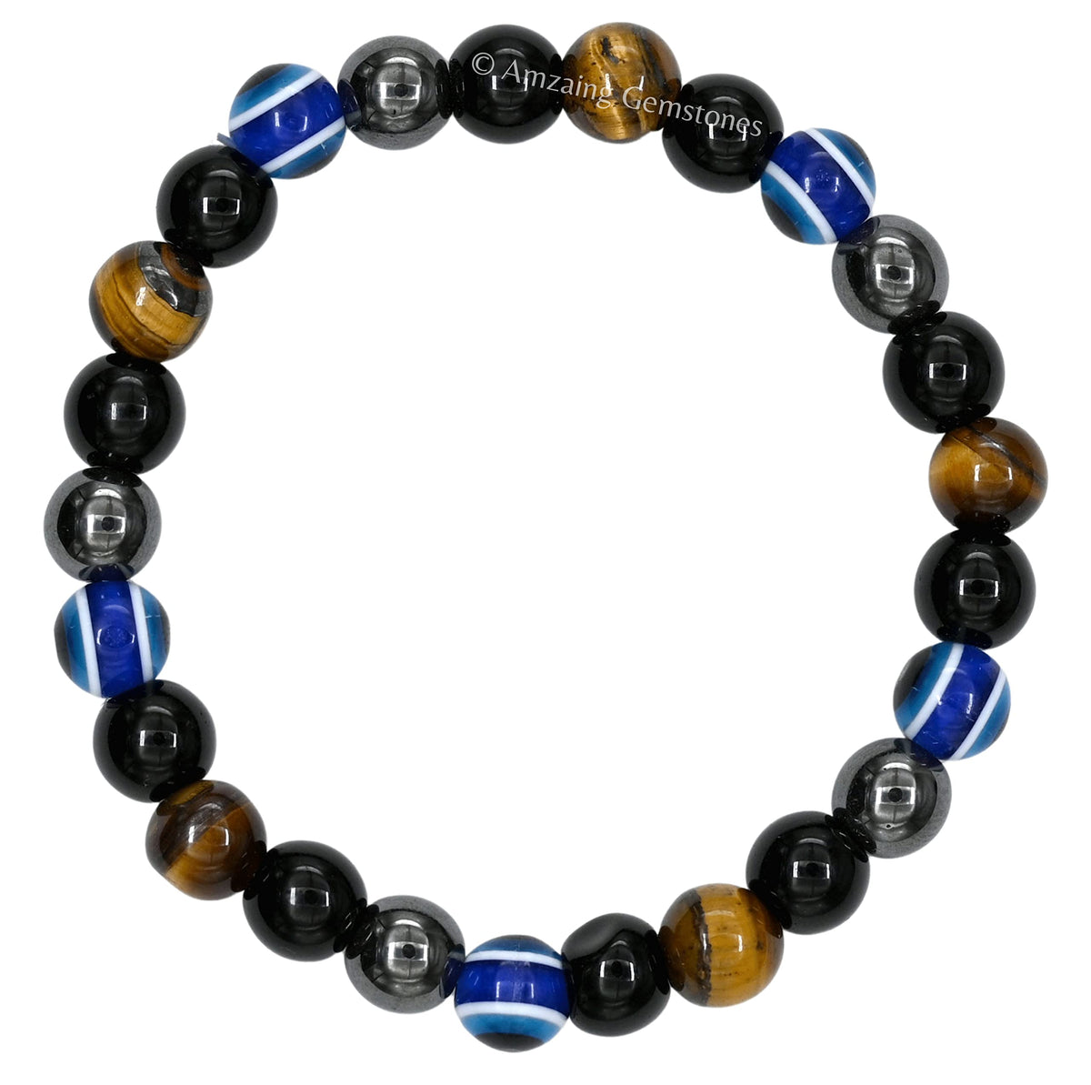 Amazing Gemstone Ultimate Triple Protection Bracelets for Men Women, Evil Eye Bracelet for Protection, Tiger Eye Bracelet, Hematite, Black Obsidian Mens Bracelet, Bad Energy Protection
