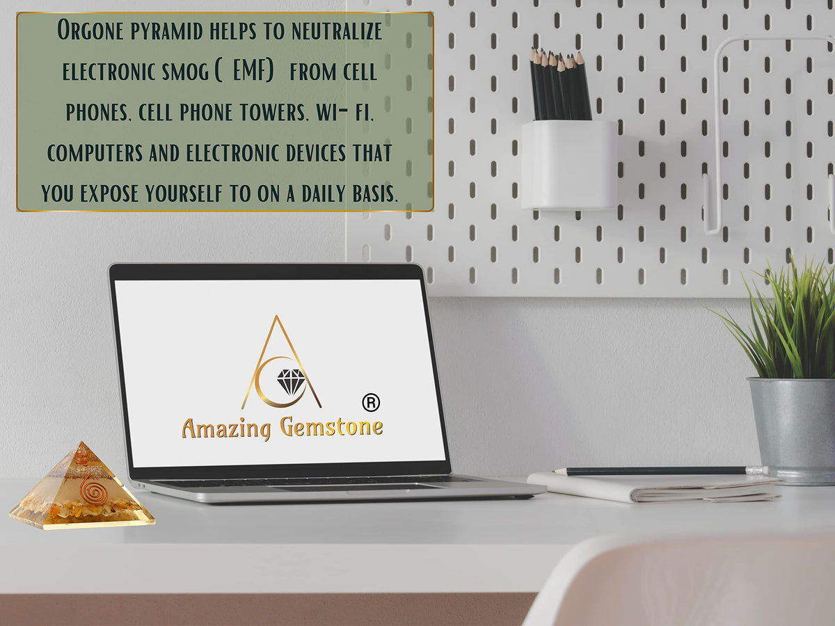 Amazing Gemstone Large Orgone Pyramid | Glow in Dark Yellow Jasper Pyramid Crystal | Orgonite Pyramid | Organ Pyramids Positive Energy Healing