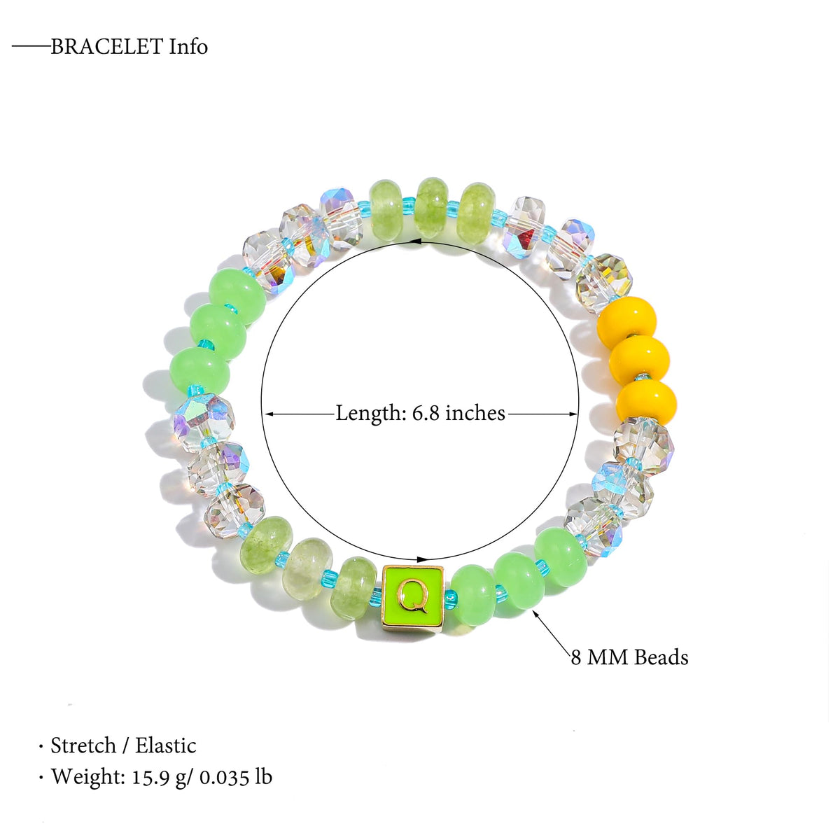 SLYAIH Colorful Beaded Initial Bracelets for Women Boho Crystal Beaded Elastic Stretch Bracelet A-Z Letter Bracelet Handmade Jewelry Gifts for Women
