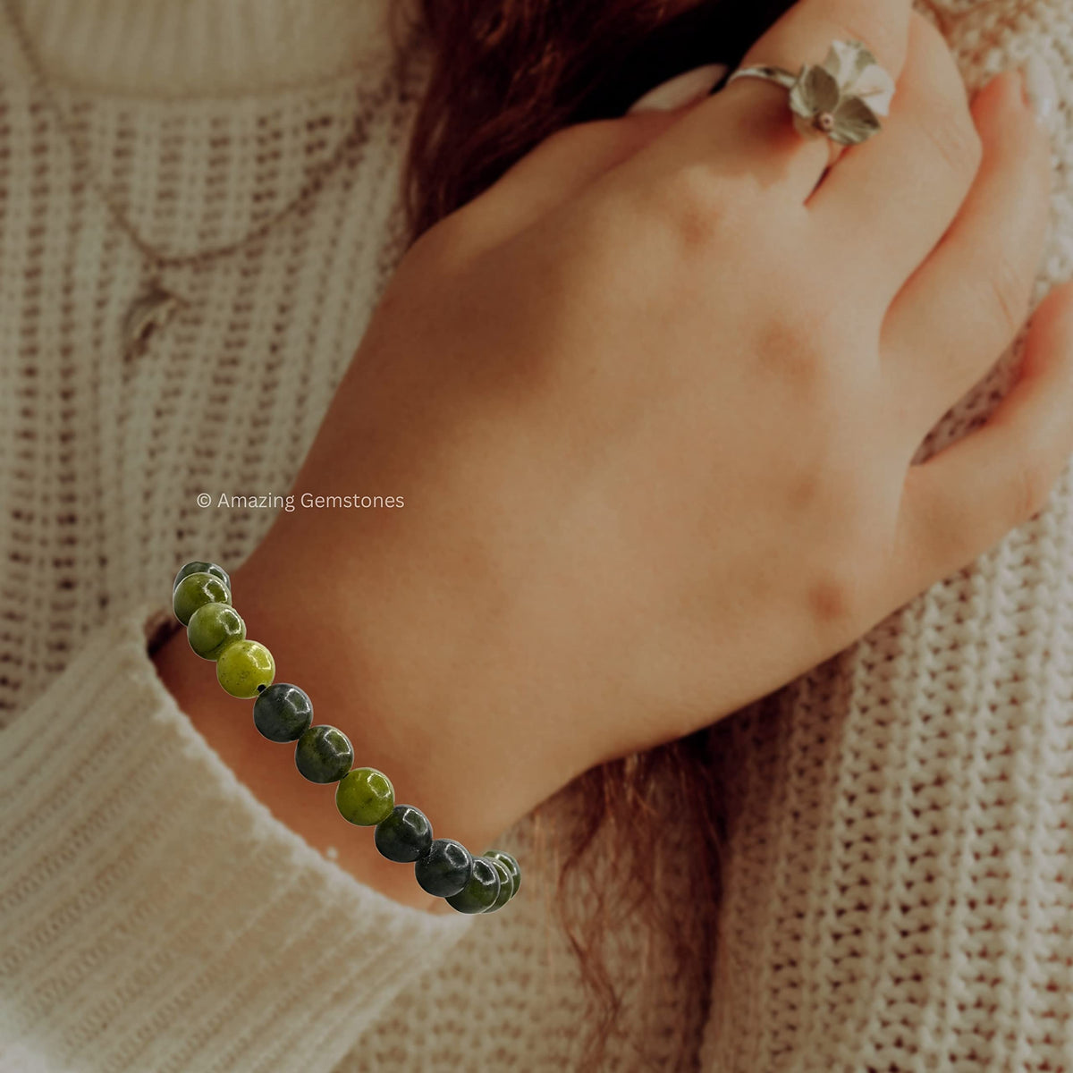 Amazing Gemstone Jade Bracelet, Gifts For Men & Women - Green Jade Protection Healing Crystal Bracelet - 8mm Gemstone Beaded Adjustable Bracelet, Pulseras Para Hombres Mujer Stocking Stuffers