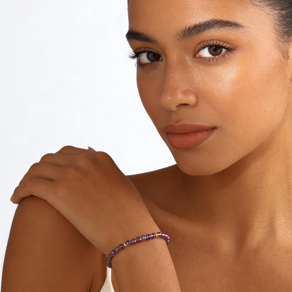 Kenailw Amethyst Crystal Bracelet Purple Gifts for Women Anxiety Relief Items Natural Stone Amethyst Beads Jewelry
