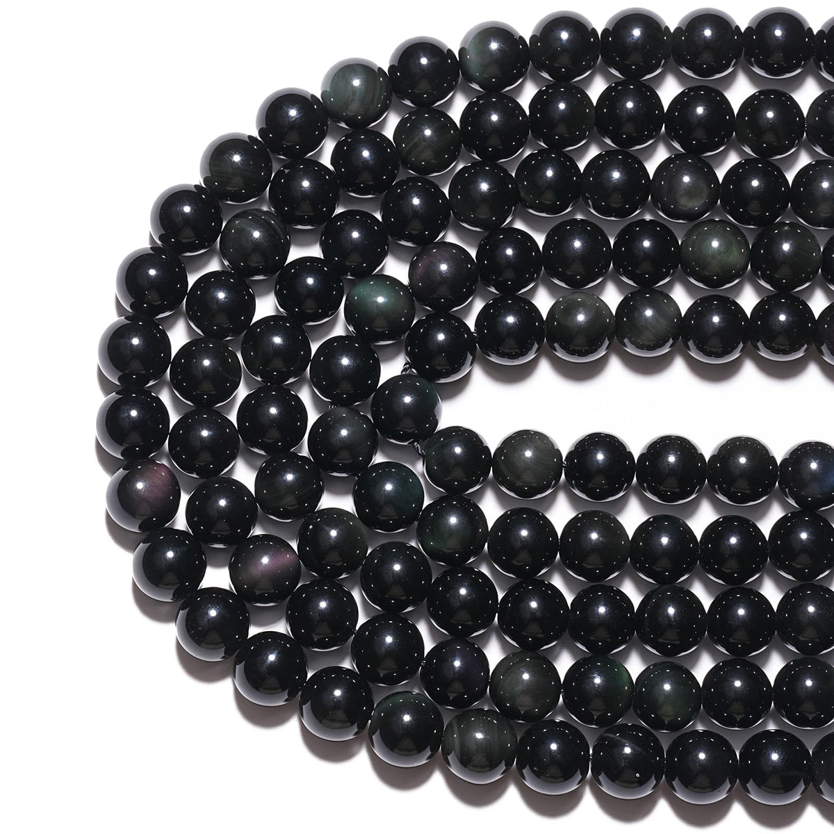 8mm Natural Rainbow Black Obsidian Gemstone Beads Polished Round Smooth Stone Beads for Bracelets Jewelry Making 15inch Loose Beads