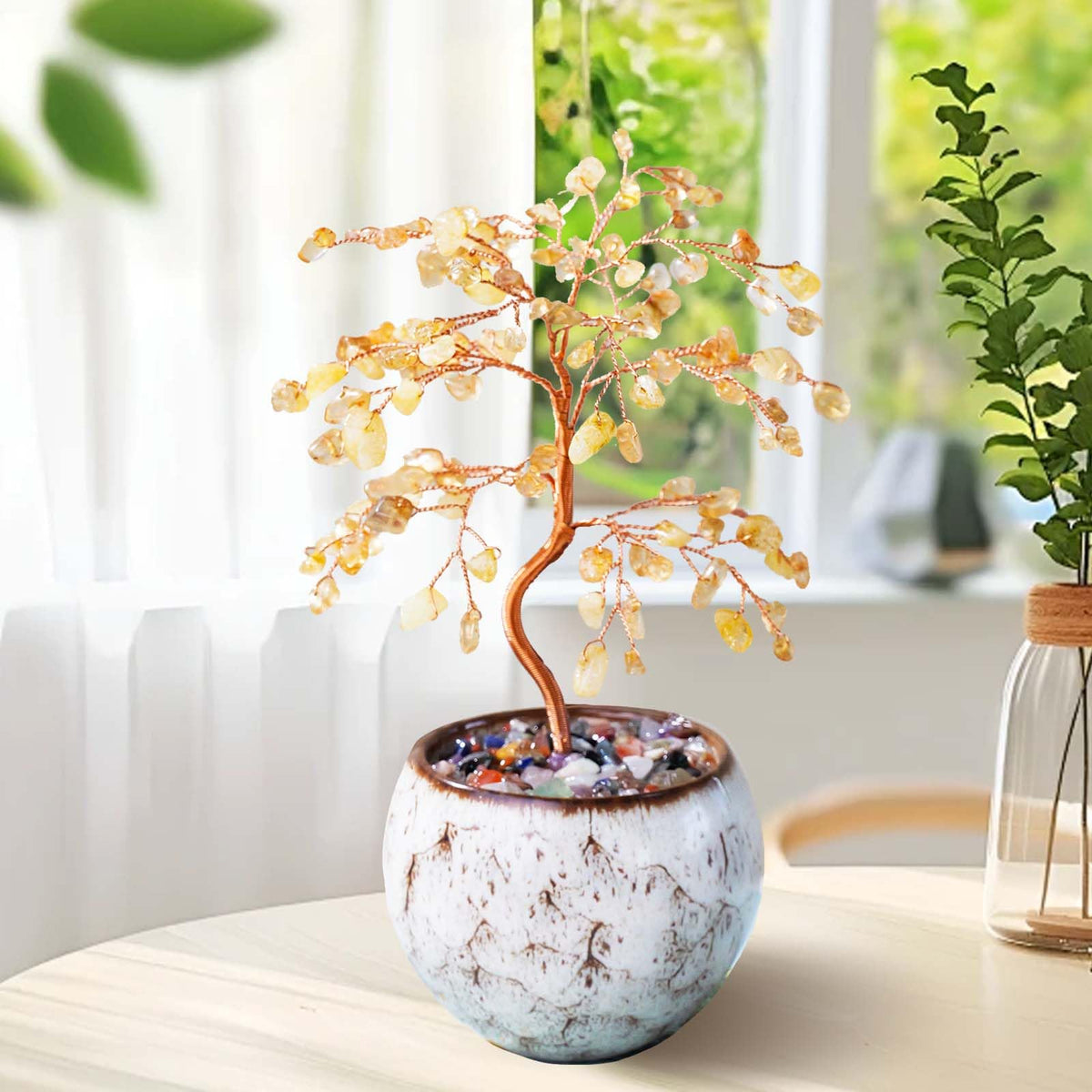 Runyangshi Citrine Crystal Tree of Life - 8" Large Natural Chakra Healing Crystal Tree, Bringing Money, Good Luck, Positive Energy for Home Decor, Feng Shui Gifts, Office Desk Ornament