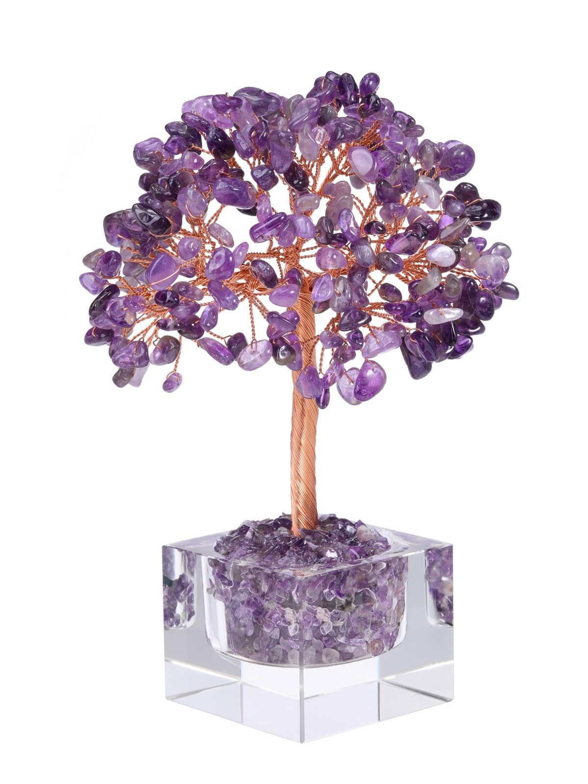 Jovivi Large Crystal Tree with Square Glass Base, Amethyst Healing Crystals Tree Life Natural Chipped Gemstone Money Trees Feng Shui Good Luck Positive Energy Purple Home Desk Decor