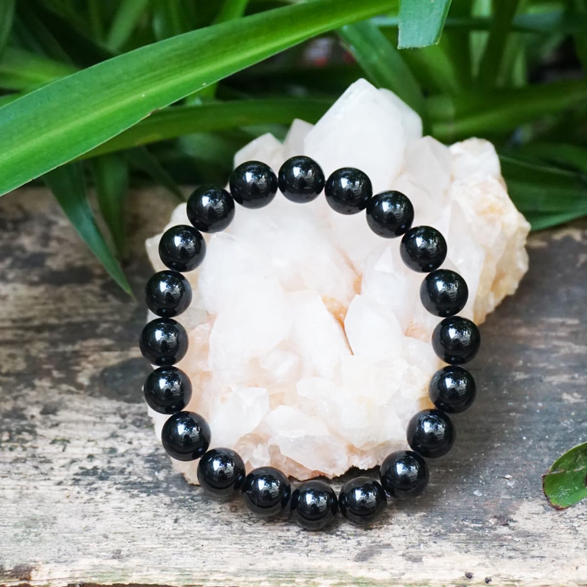Black Tourmaline Bracelet 10MM | 3A Grade Natural Chakra Crystal Jewelry | Birthstone of October, Fit 7.5" Wrist Size, Bring Luck, Peace & Love, Feng Shui choice for Friends Familys
