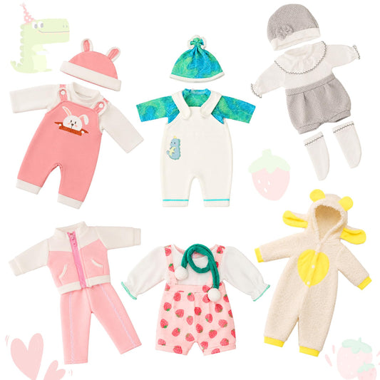 Tasdurian Reborn Baby Doll Clothes Set for 18 Inch Colorful Babydolls Clothes Outfits Realistic Cute Strawberry Fruit Pattern Dress Accessories with Headband Bulk for Girl(Tropical Print Set)