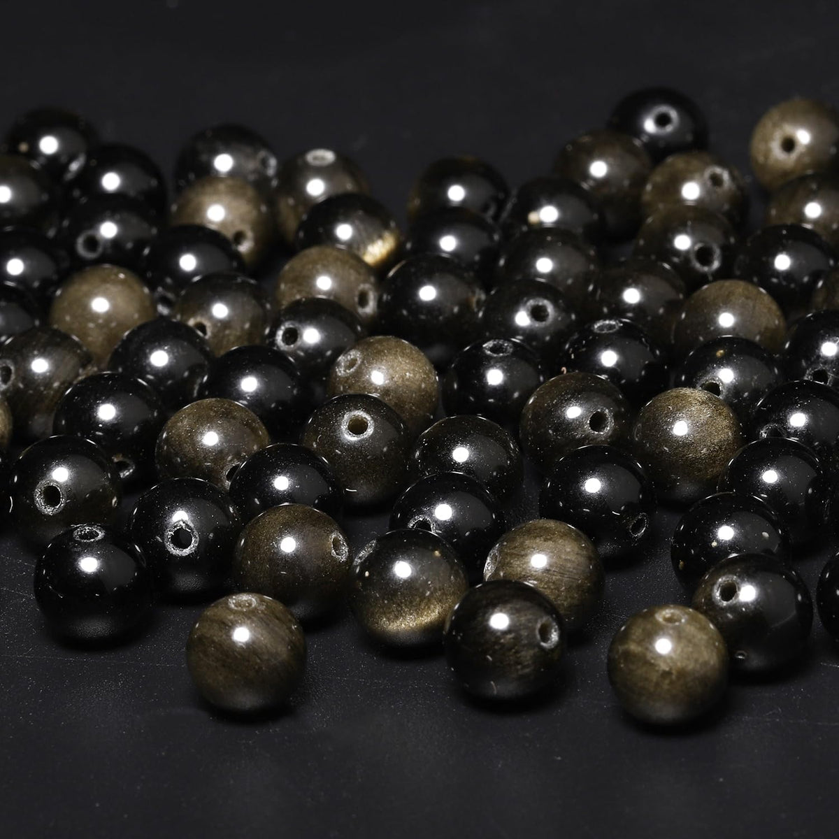 45pcs 8mm Natural Stone Beads Gold Obsidian Beads Energy Crystal Power Gemstone for Jewelry Making, DIY Bracelet Necklace