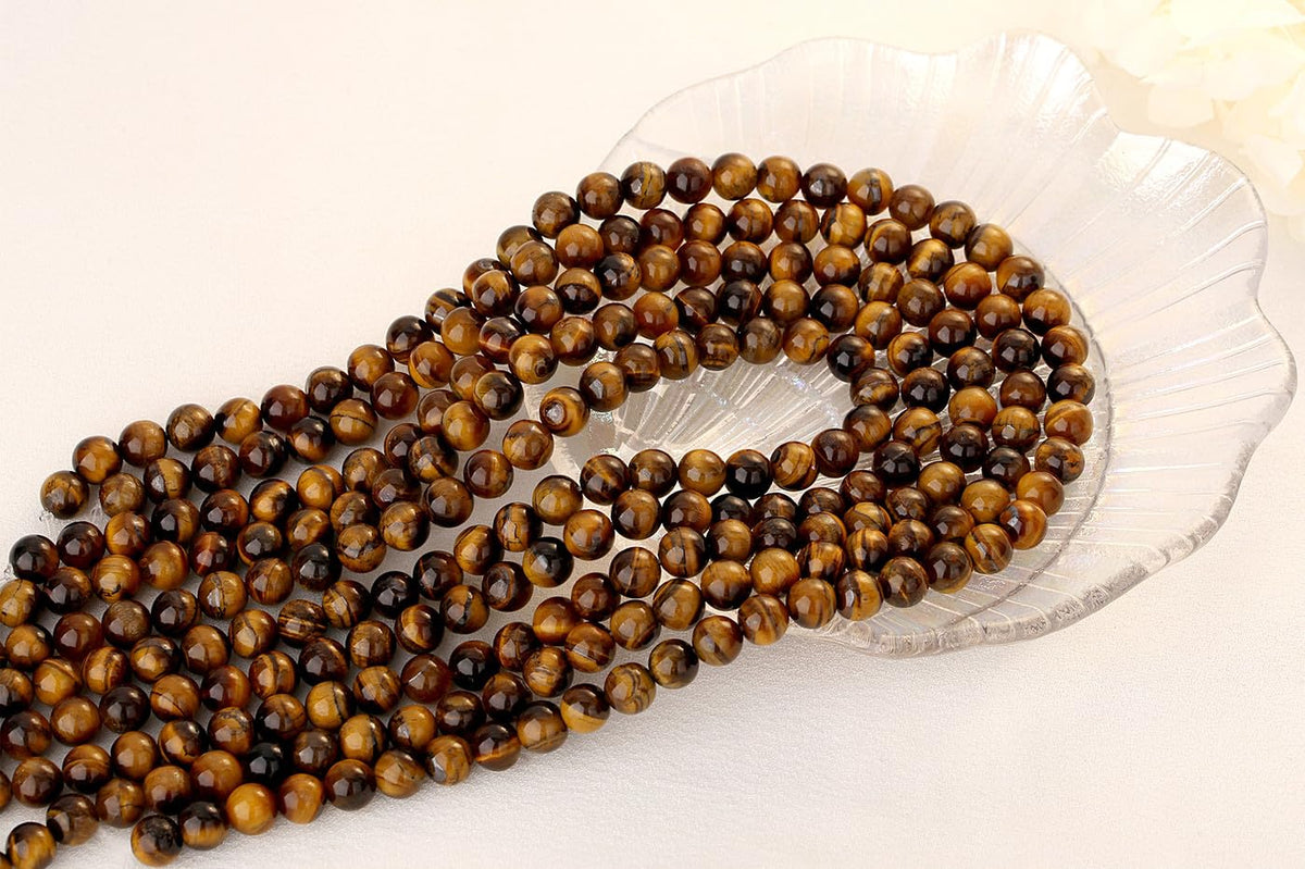 QINJIEJIE 100PCS Yellow Tigers Eye Beads 8mm Natural Stone Beads Round Loose Gemstone Bead for Bracelet Beading Crystal Jewelry Making DIY Necklace Earrings 0.32"