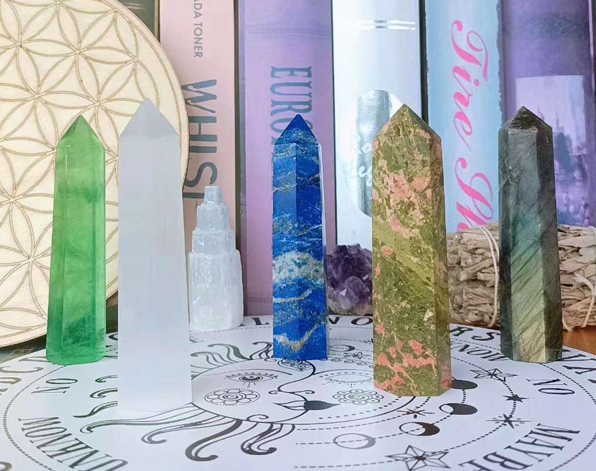LAIDANLA Unakite Healing Crystals Wands 3.5-4" Natural Reiki Energy Wand Stone Hexagonal Point Obelisk Large Crystal Gemstones for Meditation Therapy Crystal Grid Decoration 1Pcs