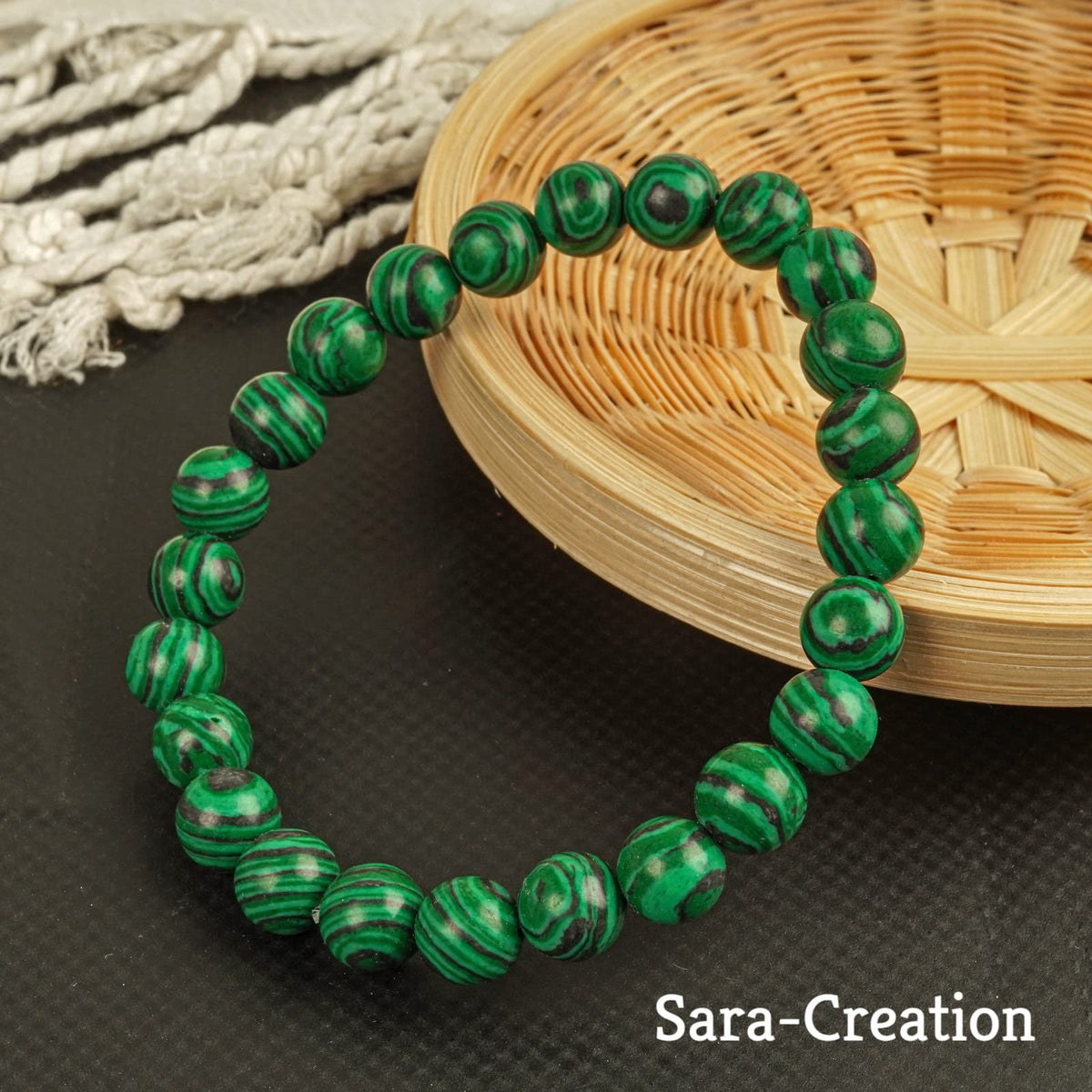 sara creation Green Malachite Stone Bead Bracelet - Adjustable Natural Gemstone Bracelets - Healing For Girl Women Men