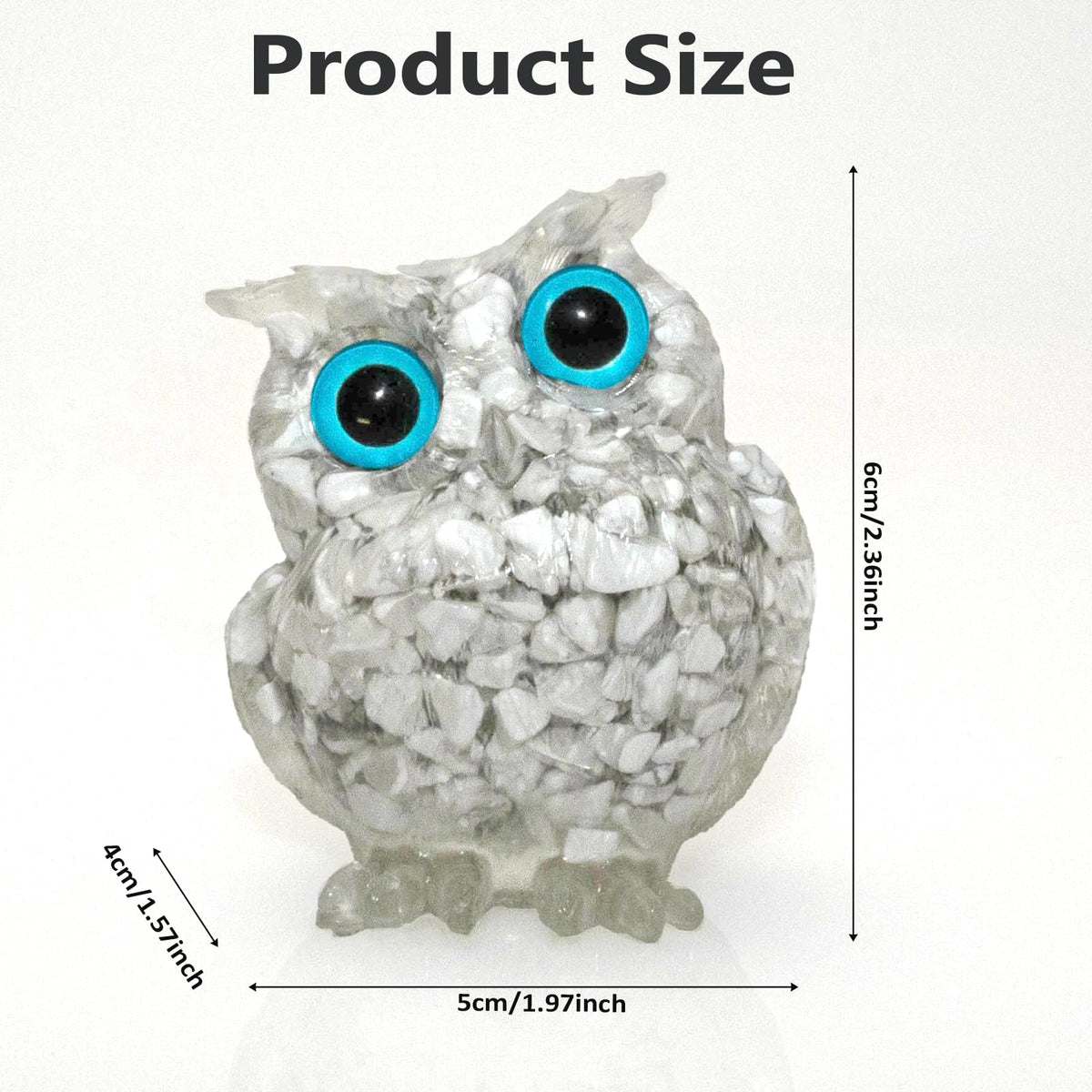 PinpinPony Owl Statue, Natural Gemstones Decor for Home Office, Shelf Display Figurine, Handcrafted Unique Owl Sculpture(White)