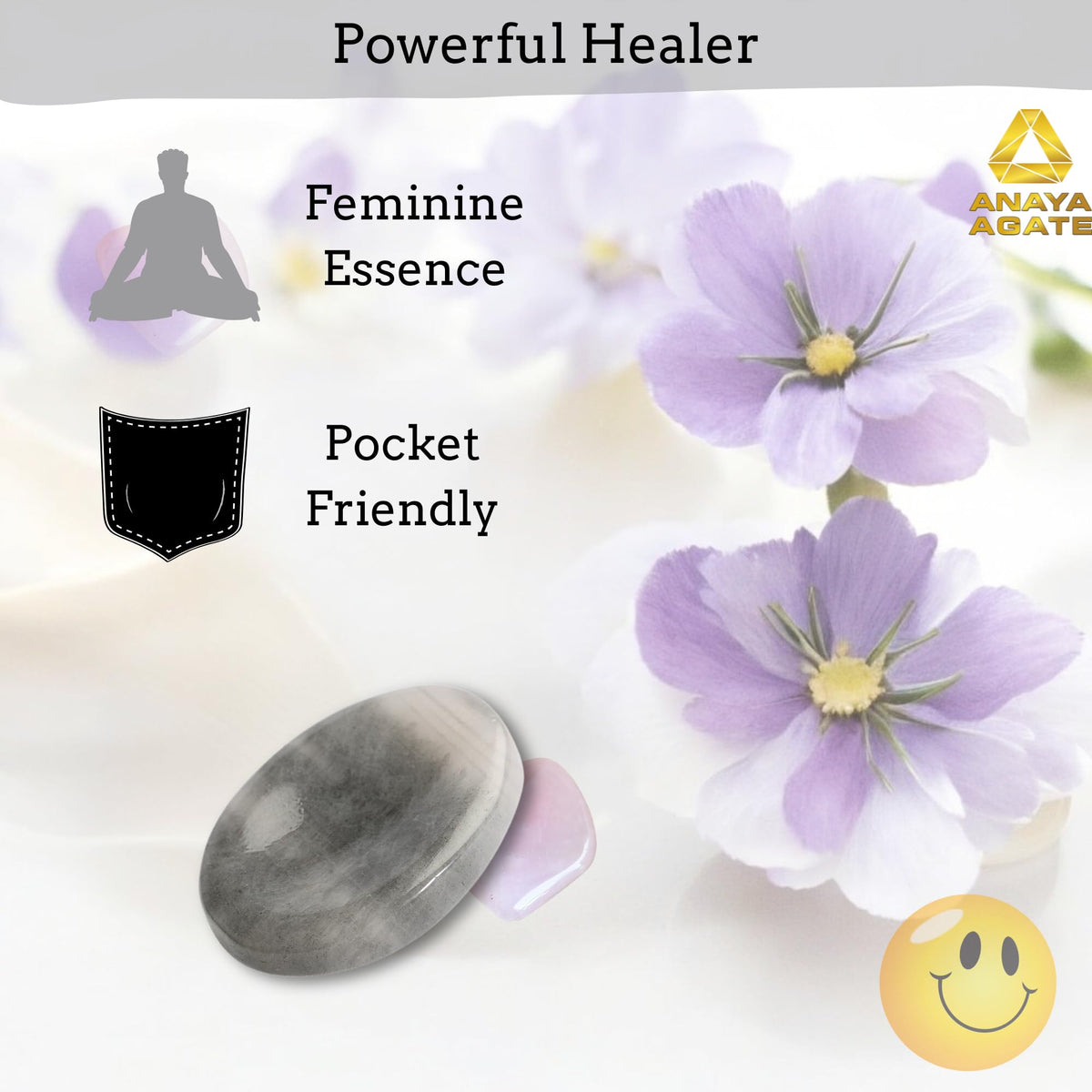 Anaya Agate Gray Agate Worry Stones Certified Crystal Thumb Worry Stone for Anguish, Relaxing and Soothing Balance Stones for Meditation, Stress Relief Crystals and Healing Stones for Men, Women