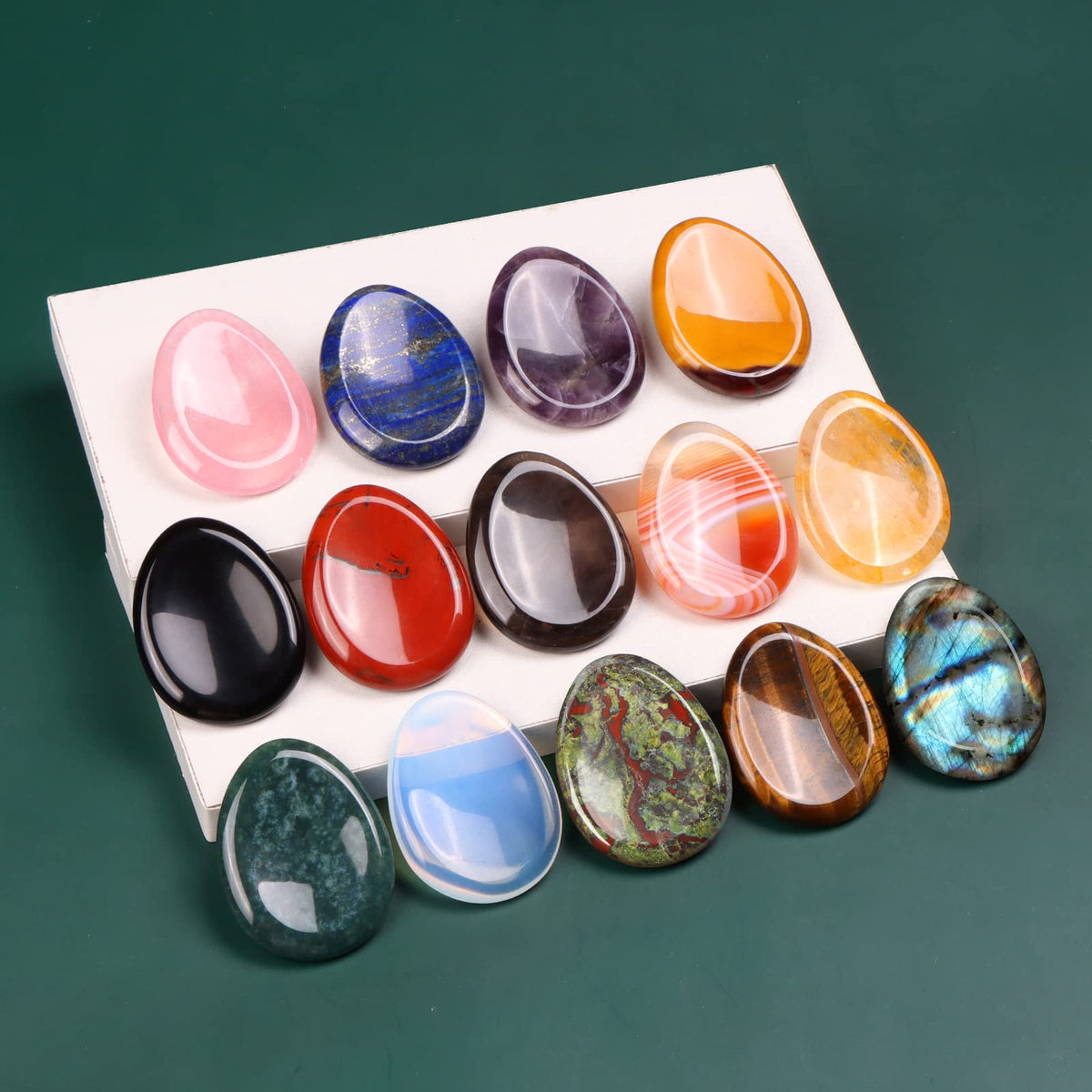 Artistone 1.5" Amethyst Moss Agate Crystal Thumb Worry Stone for Anxiety Chakra Crystals Palm Pocket Stone Healing Crystal for Stress, Meditation Reiki, Calming Stone Gifts
