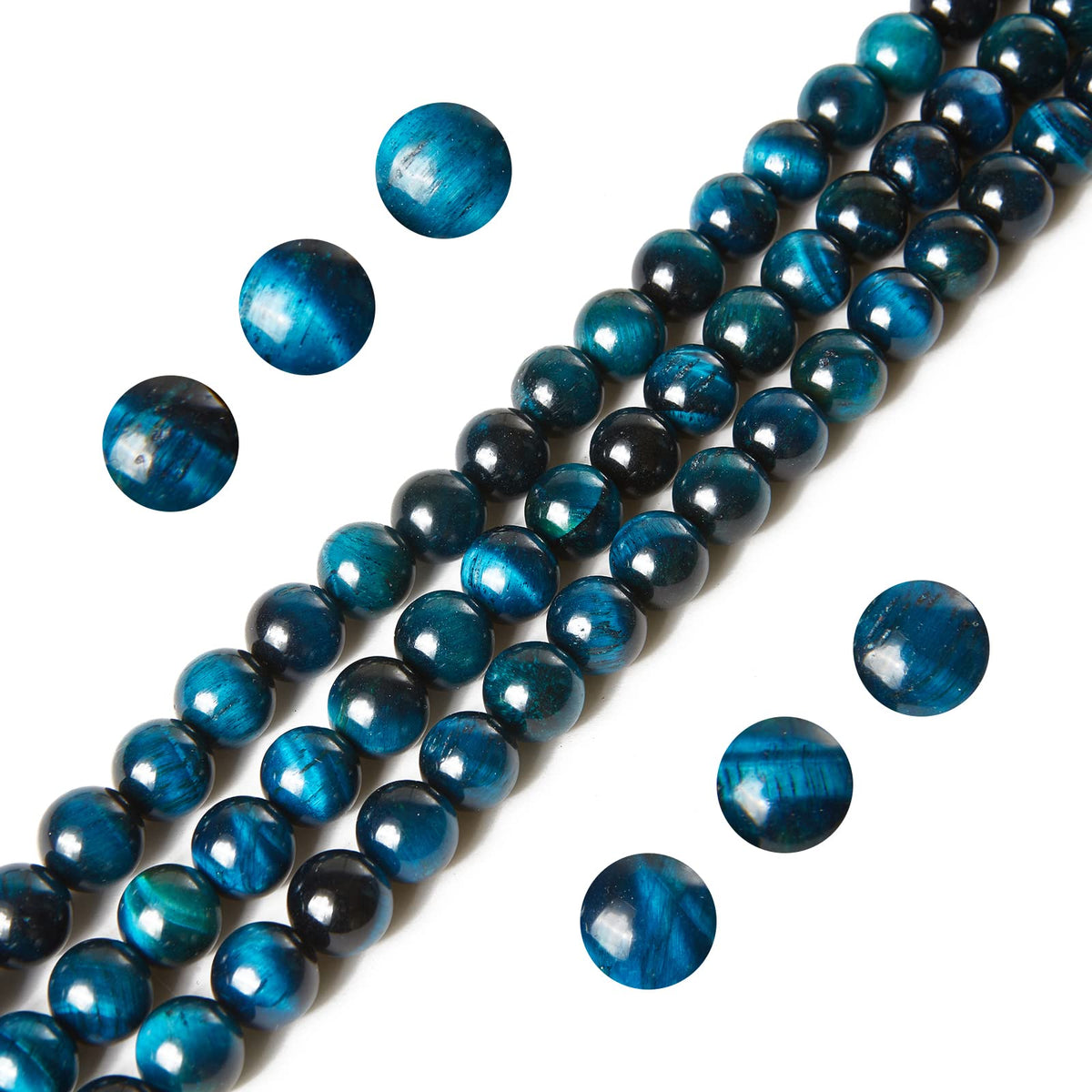 60pcs 6mm Aquamarine Tiger Eye Beads Natural Gemstone Beads Round Loose Beads for Jewelry Making