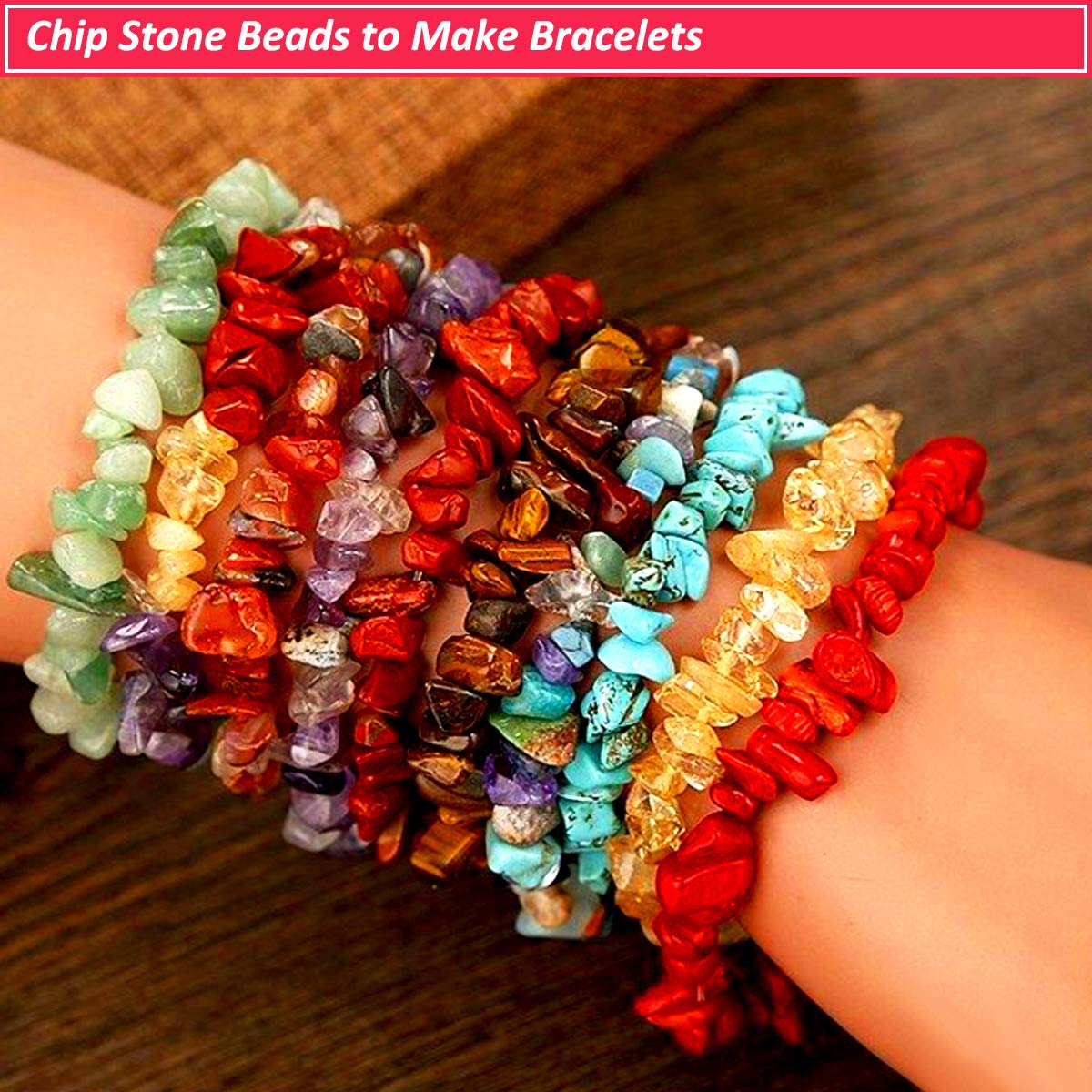 Natural Chip Stone Beads for Jewelry Making, Irregular Gemstone Loose Beads Crushed Chunked Crystal Pieces Rock Beads Hole Drilled for DIY Art Crafts (Red Jasper)