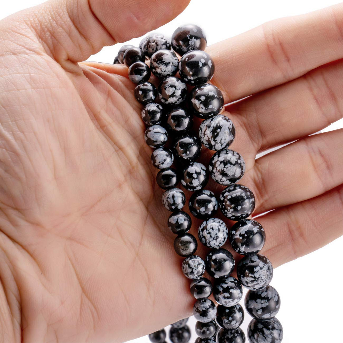 BEADIA Natural Snowflake Obsidian Stone Round Loose Semi Gemstone Beads for Jewelry Making 6MM 61PCS