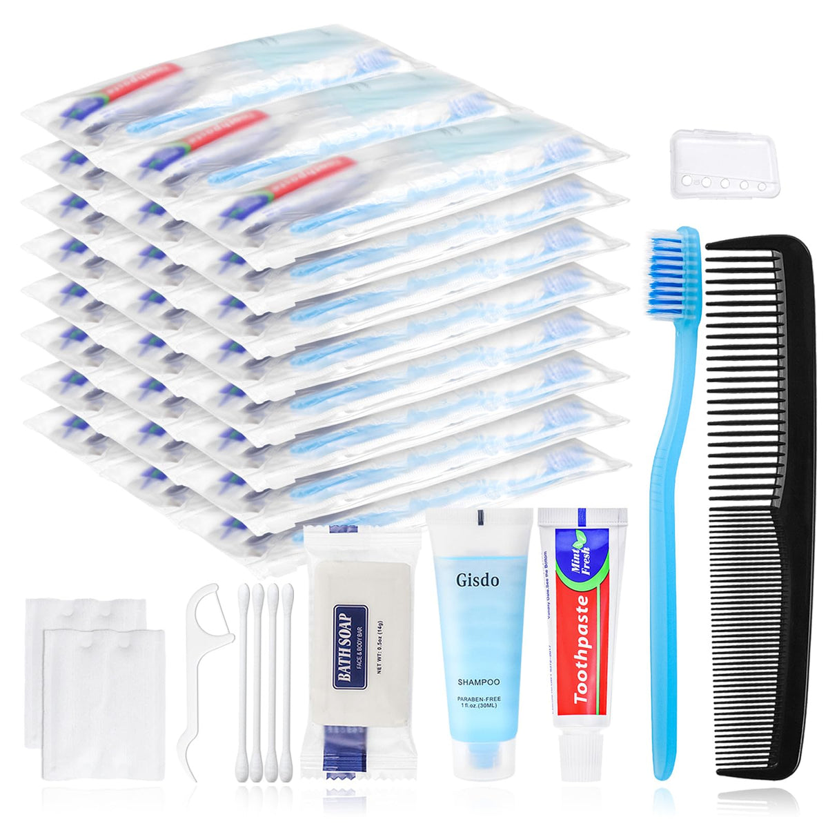 50 Kits Basic Toiletry Kits Homeless Personal Hygiene Kit Bulk Homeless Care Package Supplies Travel Toiletry Kit Homeless Hygiene Kit Bulk for Men Women Disposable Toiletry Kit(10-IN-1)