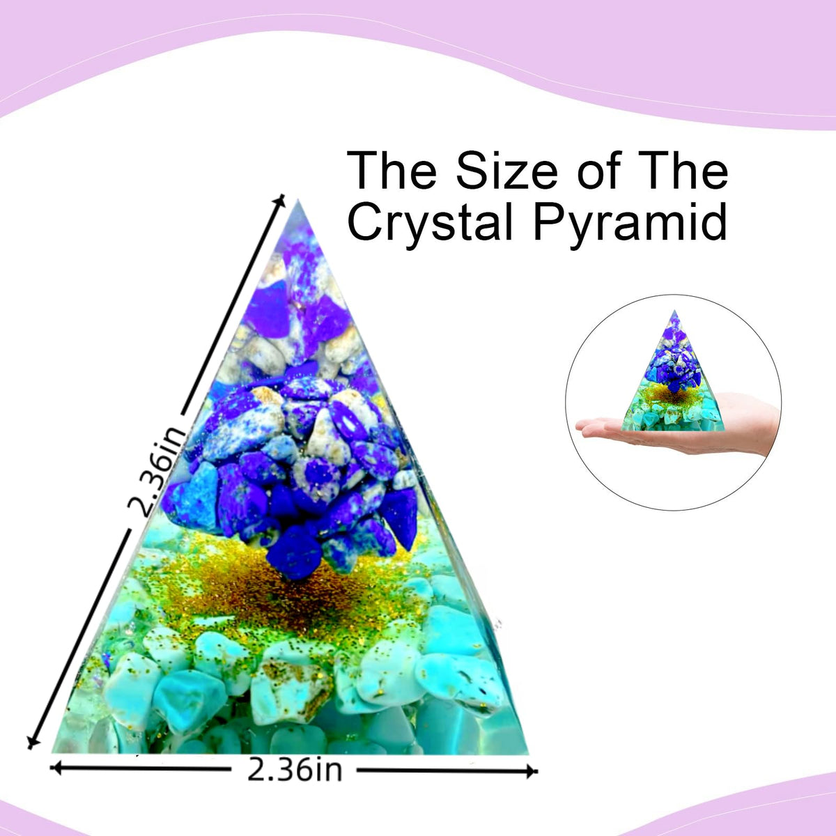 Saefheled Tree of Life Orgone Pyramid,Natural Energy Lapis Lazuli Turquoise Orgonite Healing Crystal Pyramid,for Reduce Stress,Balance Chakra,Meditation Attract Luck,Accumulate Wealth Health(6cm)