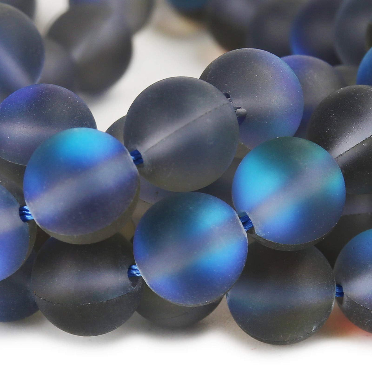 Matte Gray Aurora Crystal Glass Beads, 6MM Frosted Glitter Shining Mermaid Round Loose Beads, Rainbow Holographic Synthetic Moonstone for Jewelry Making DIY Bracelet