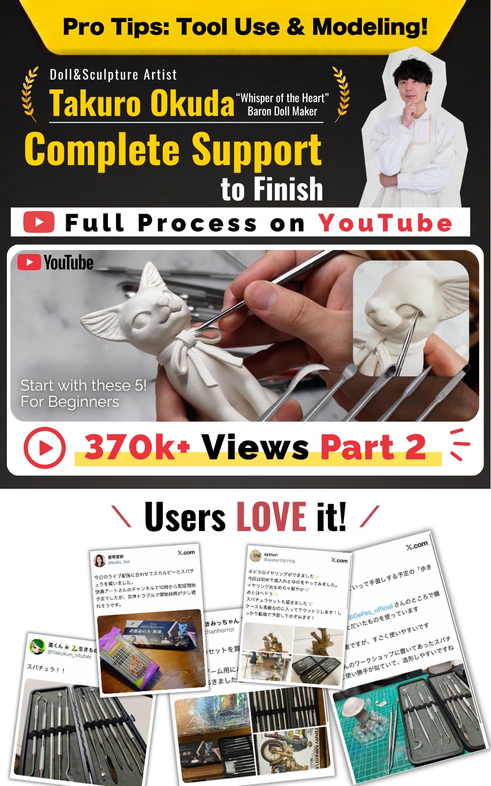 DePes Clay Sculpting Tools (Japanese Famous Artist Developed) Resin Modeling kit Carving Silicone polimer