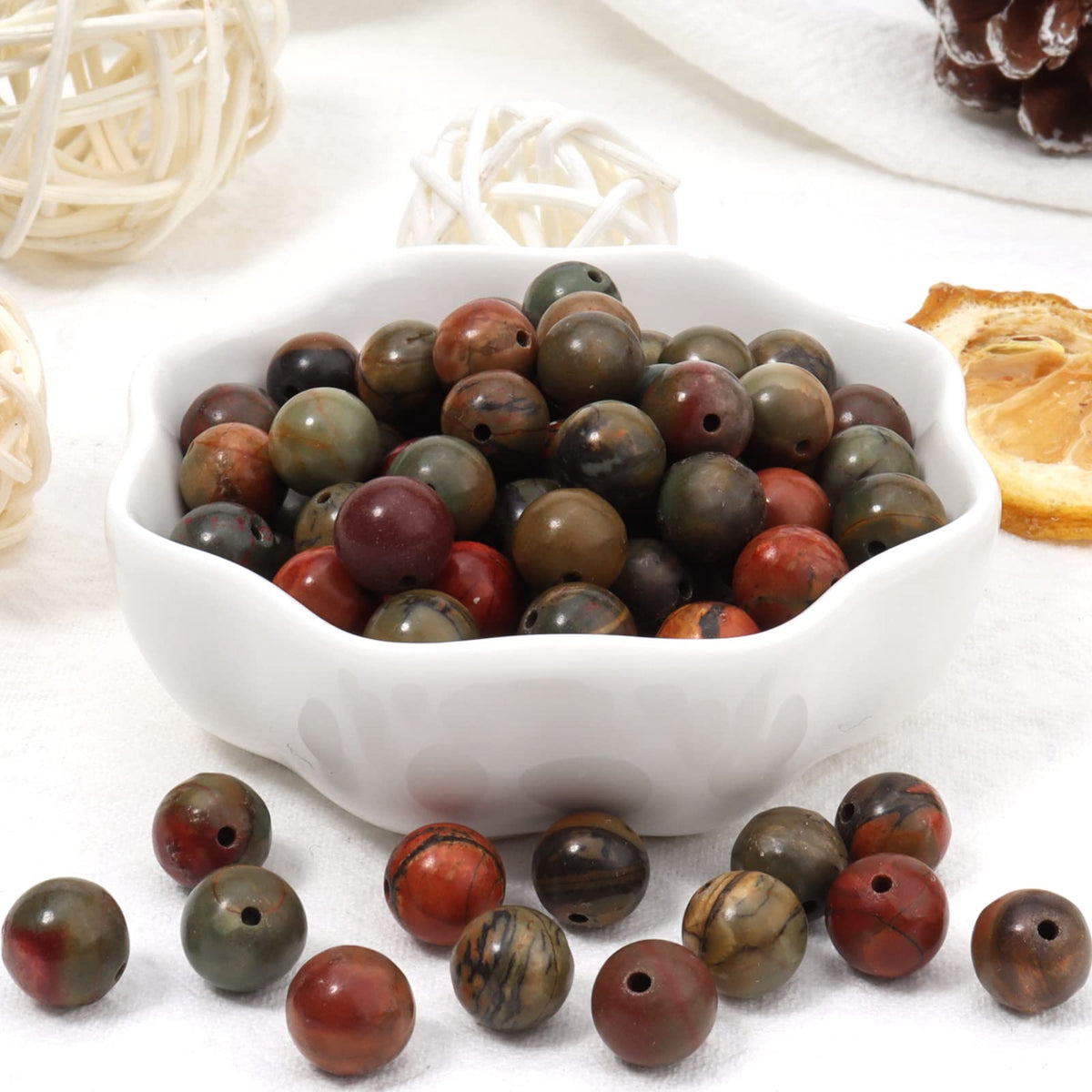 60pcs 6mm Natural Stone Beads Picasso Jasper Beads Energy Crystal Healing Power Gemstone for Jewelry Making, DIY Bracelet Necklace