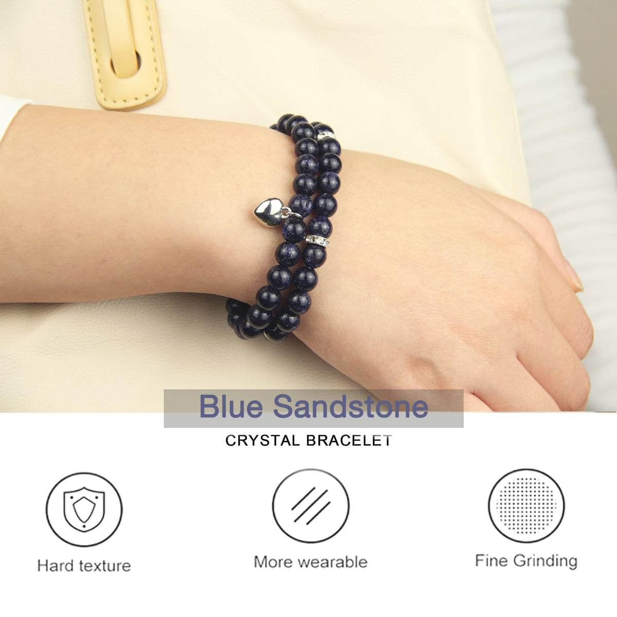 GDLKPYHS Healing Bracelets for Women - Blue Sandstone Bracelet - Healing Prayers Crystal Bracelet, 8mm Natural Stone Stress Relief Yoga Beads Get Well Soon Gifts