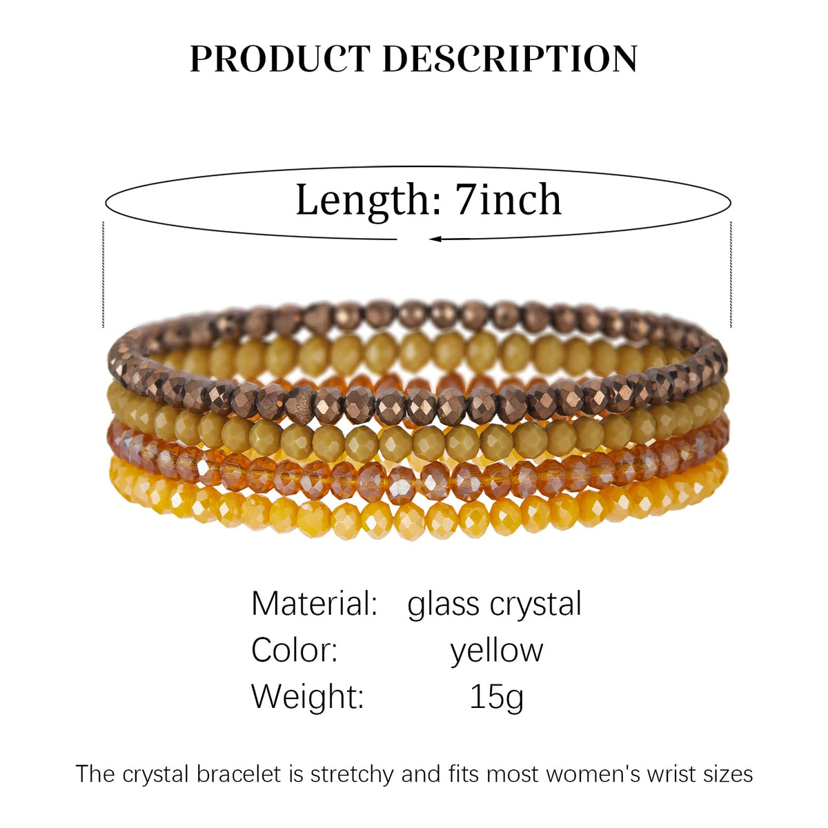 Noessla Beaded Boho Stretch Bracelet Colorful Stackable Crystal Beads Bracelets Trendy Costume Jewelry Mothers Day Gifts for Women(Yellow)