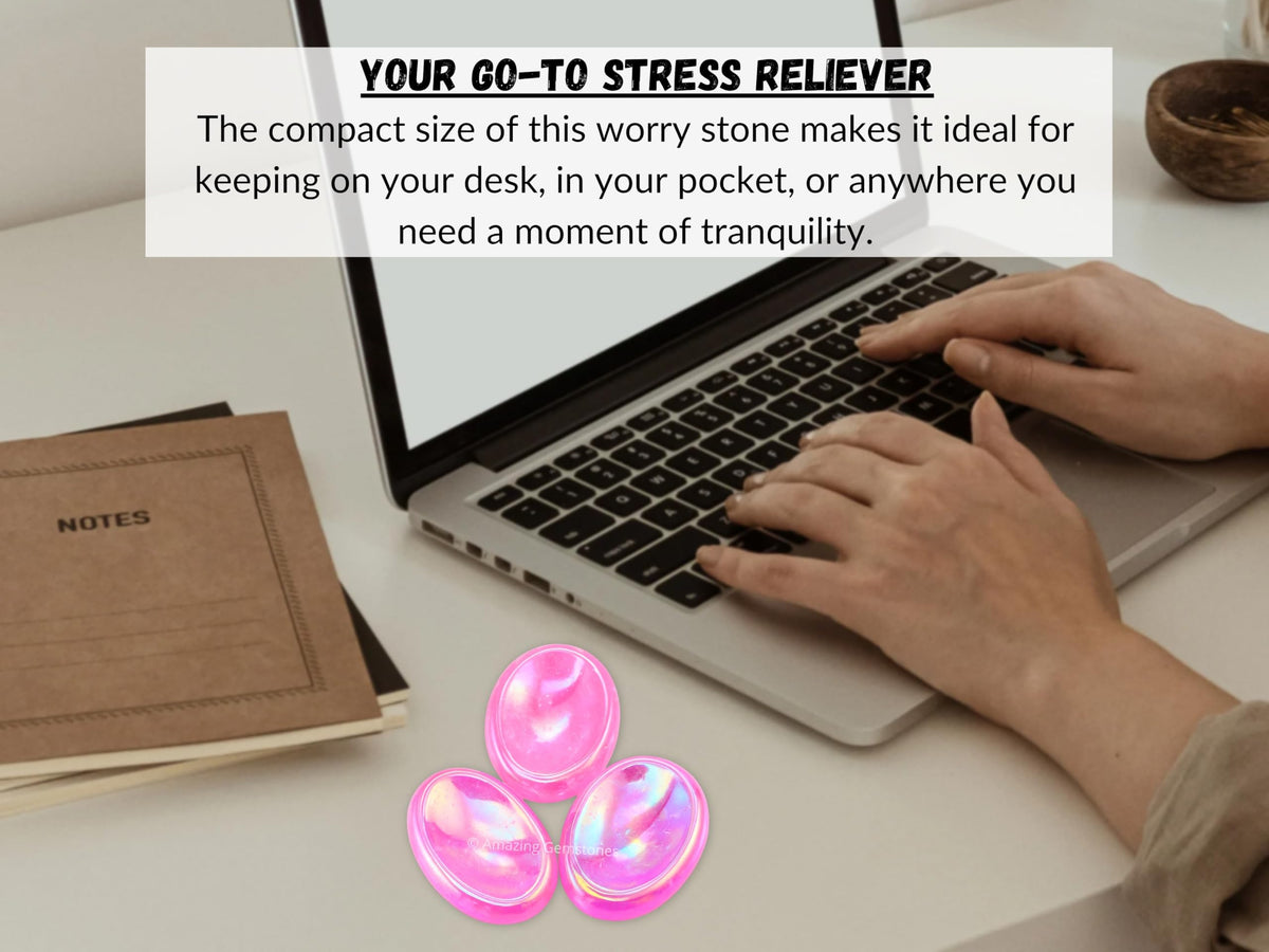 Amazing Gemstone Angel Aura Rose Quartz Worry Stone Crystals & Healing Stones - Worry Stones for Stress Relief Gifts - Piedra Crystal Fidget for Meditation - Stocking Stuffers and Birthday Gifts